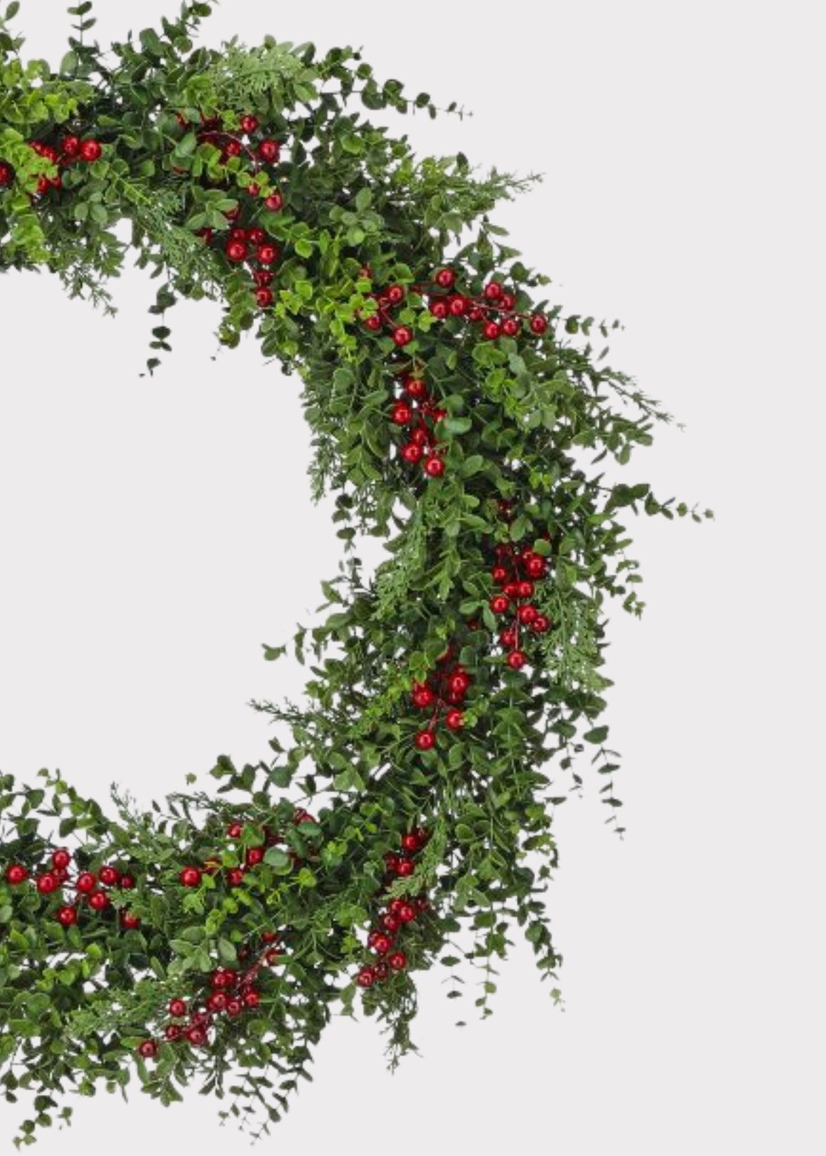 Close-up of Eucalyptus and Red Berry Wreath