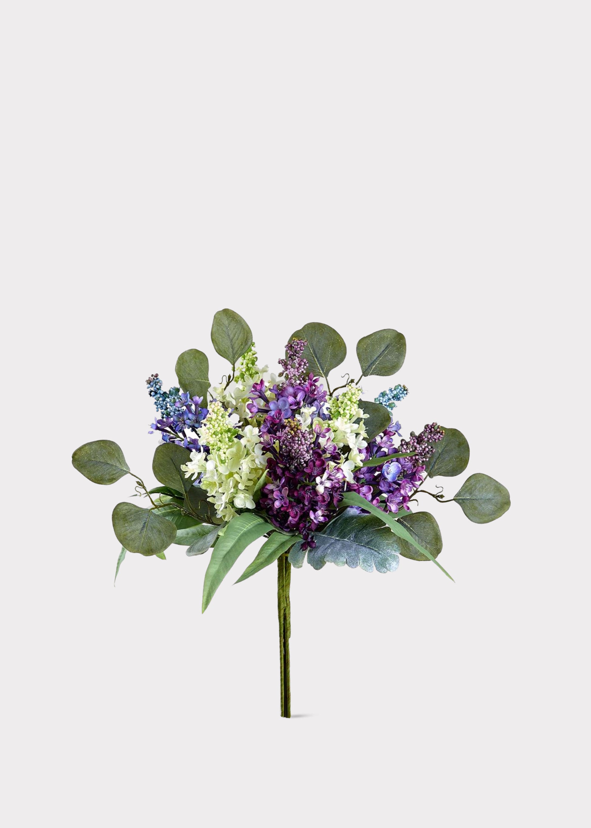 Purple Fake Lilac and Eucalyptus Flower Bouquet