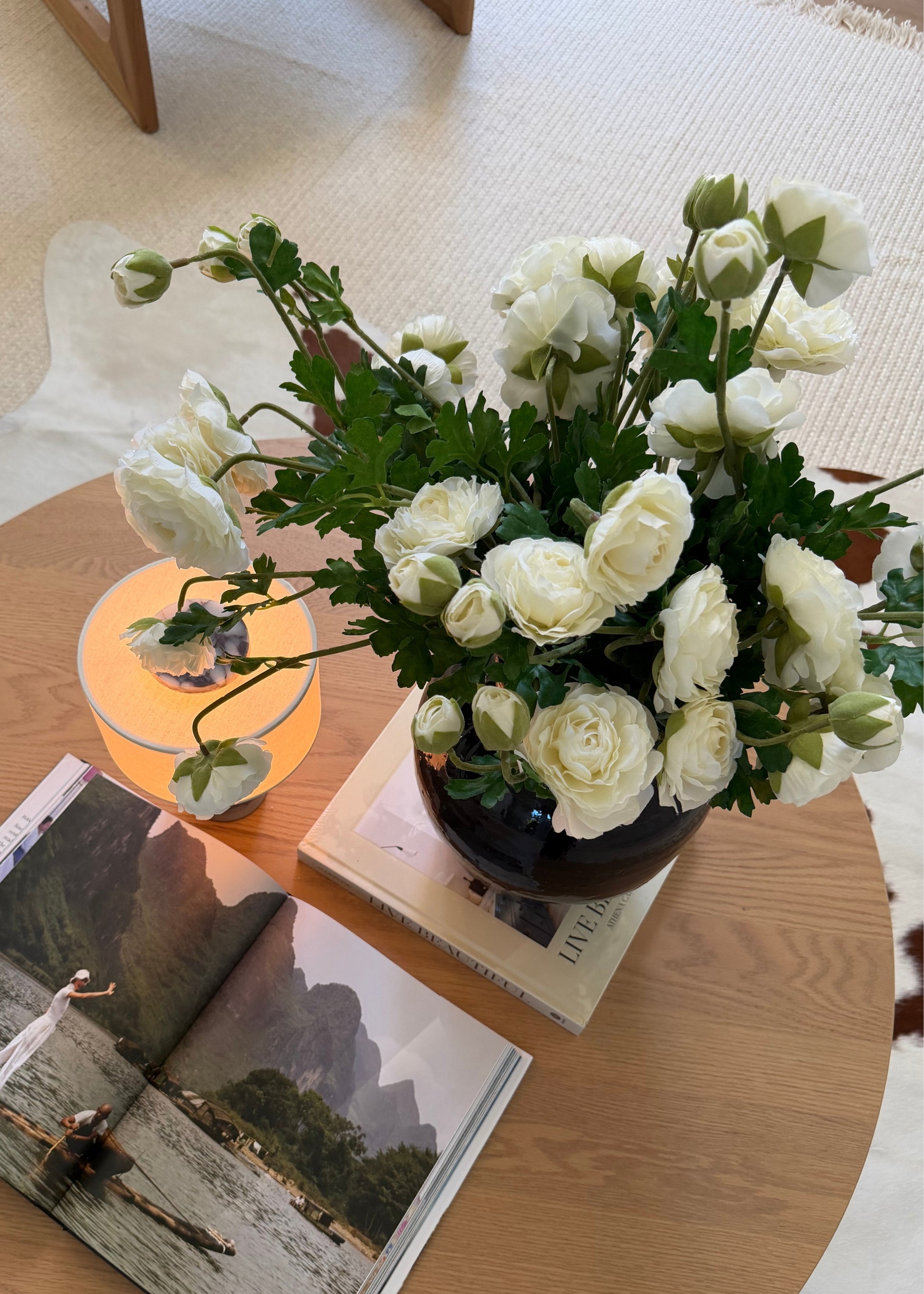 Cream Artificial Ranunculus Flower Bush 