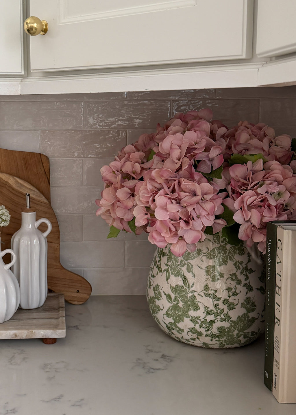 small pink faux hydrangeas