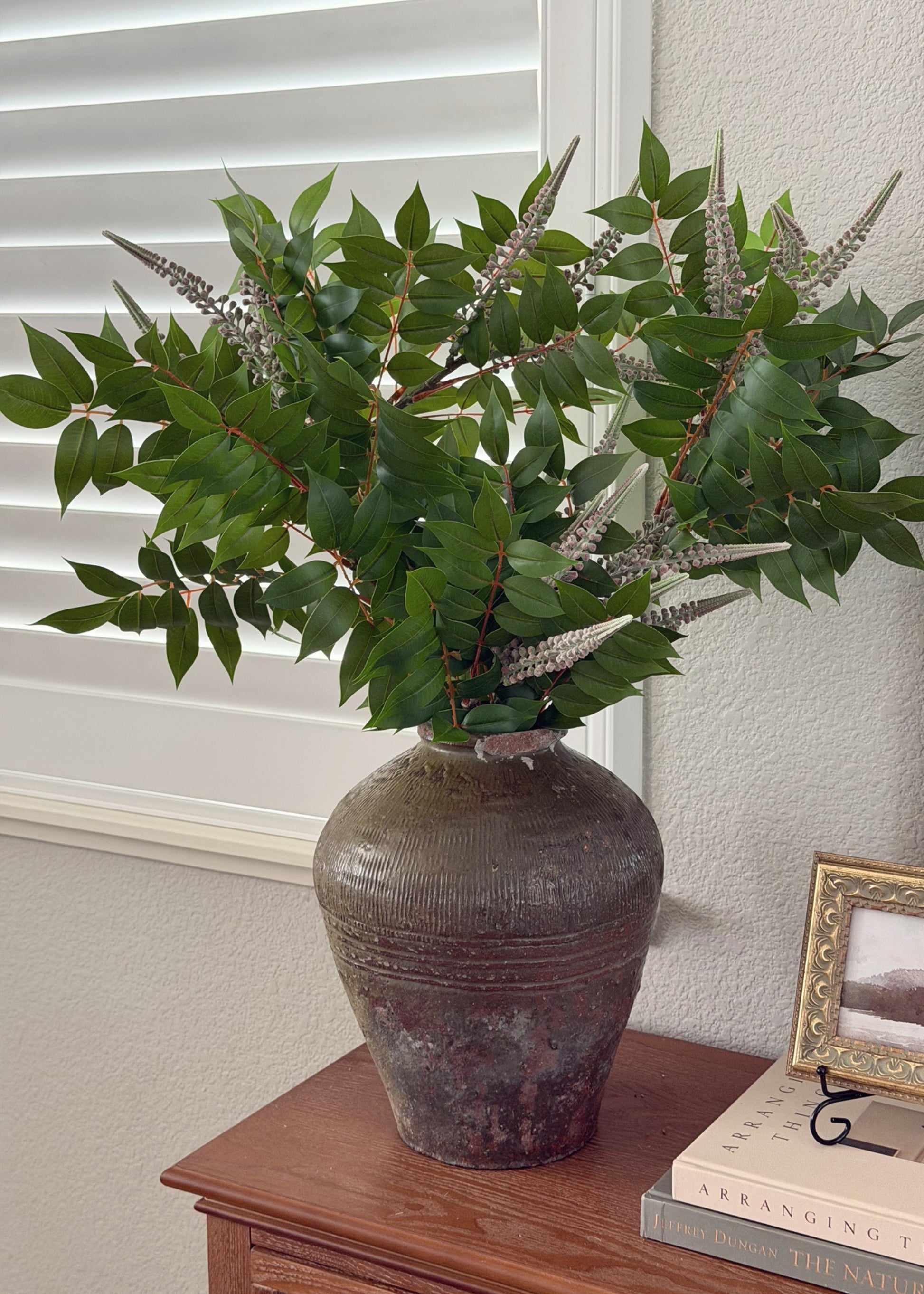 Decorative Vase with Artificial Blooming Japanese Berry Tree Branch