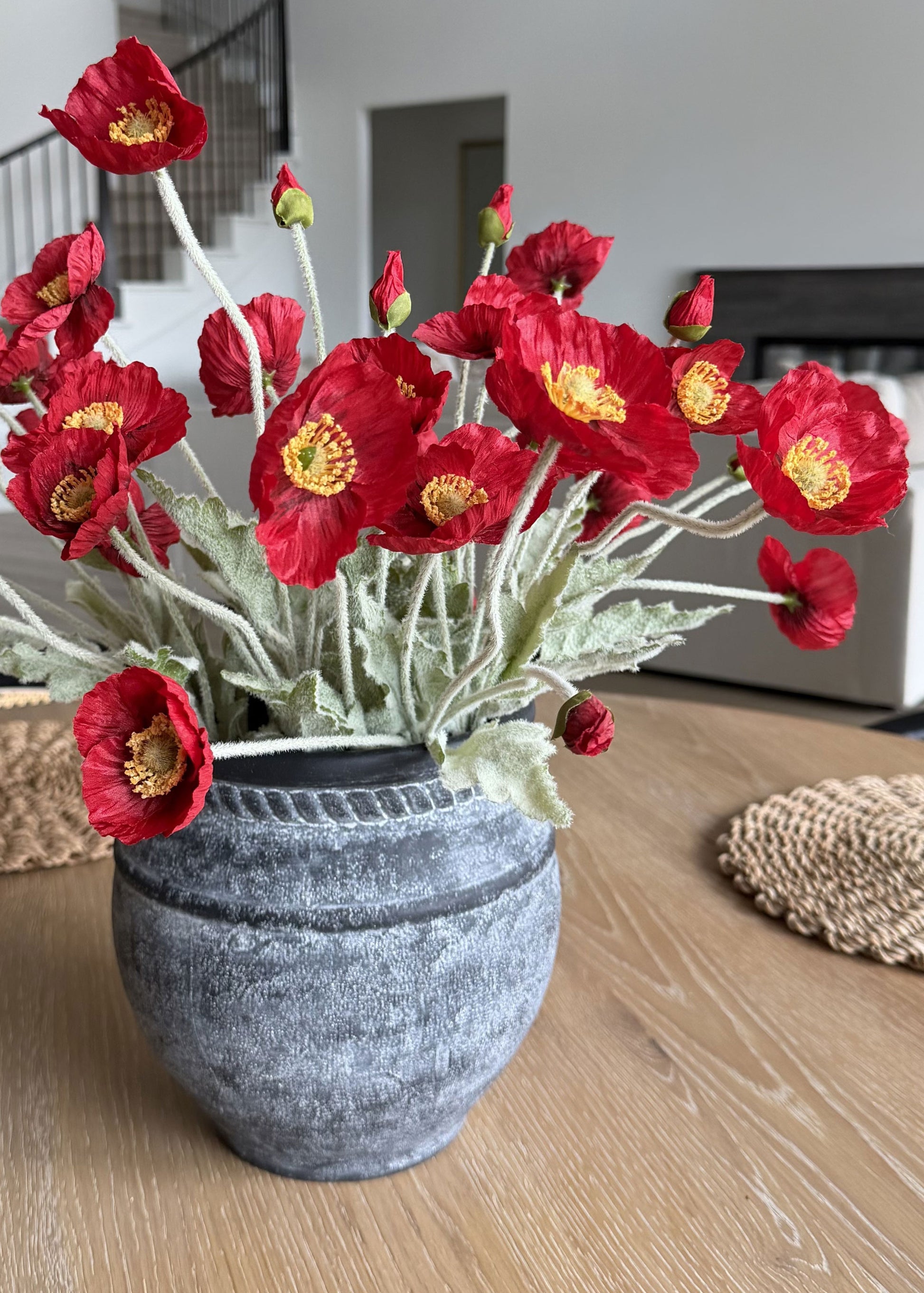 faux red poppy arrangement