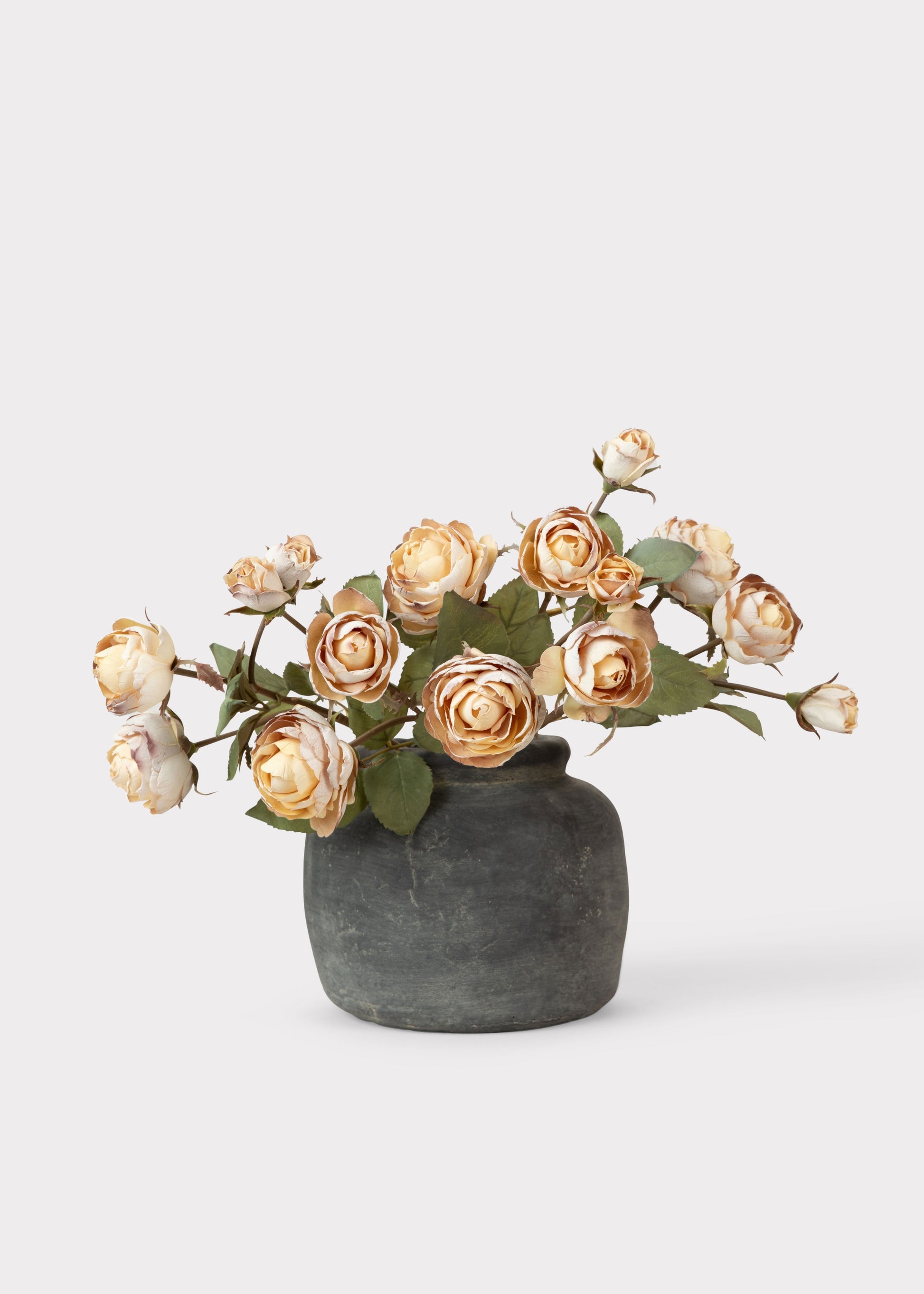 Dried Look Faux Roses Styled in Rustic Afloral Vase