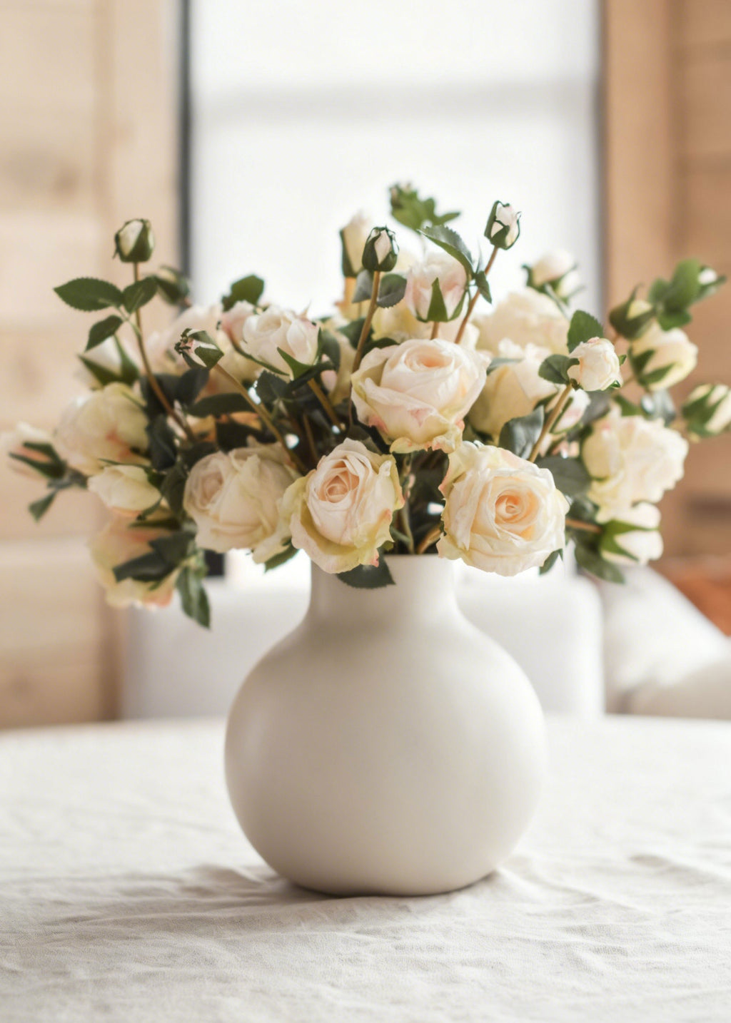 Dried Look Artificial Roses in White Afloral Vase