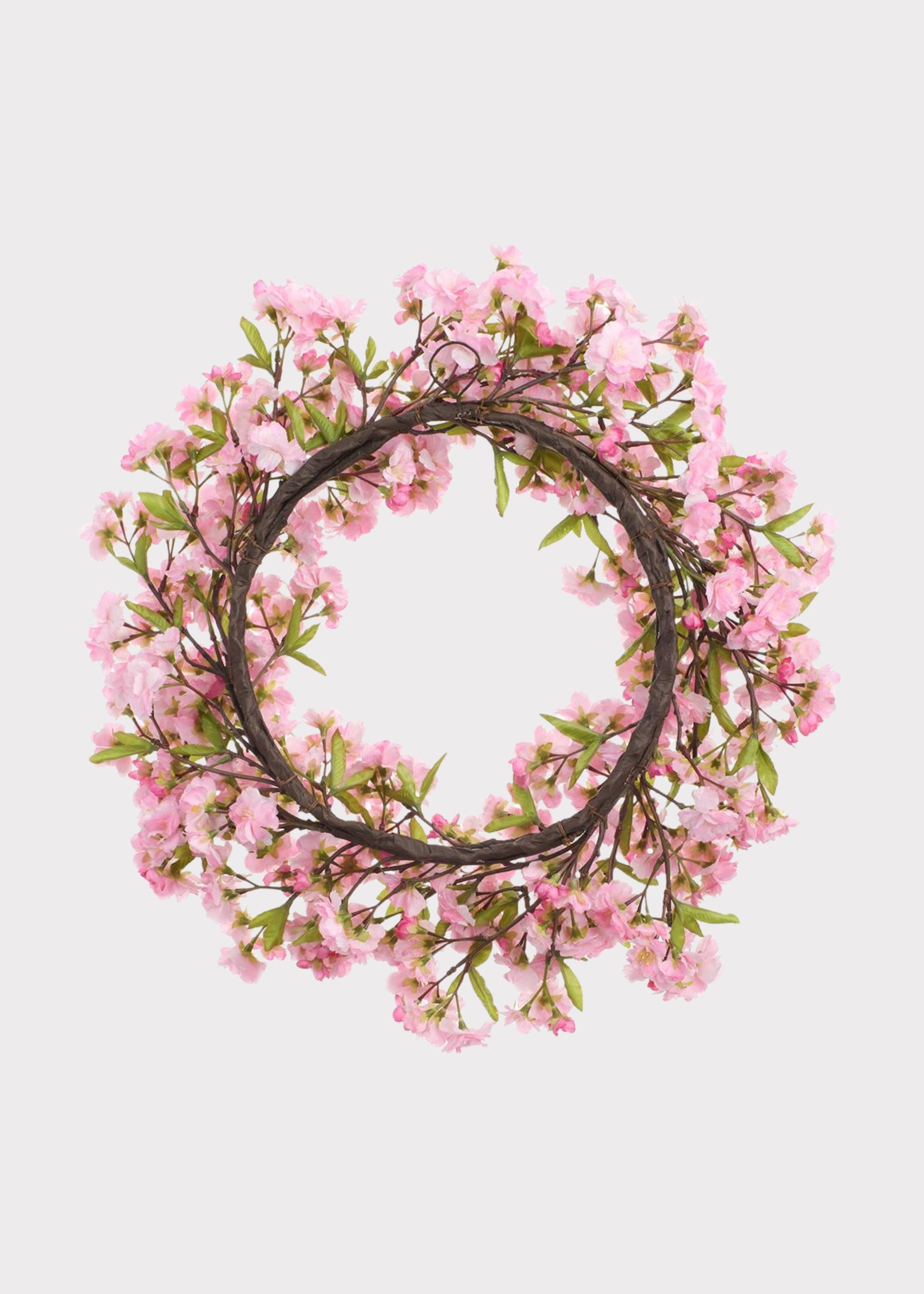 Back of a Pink Artificial Cherry Blossom Wreath