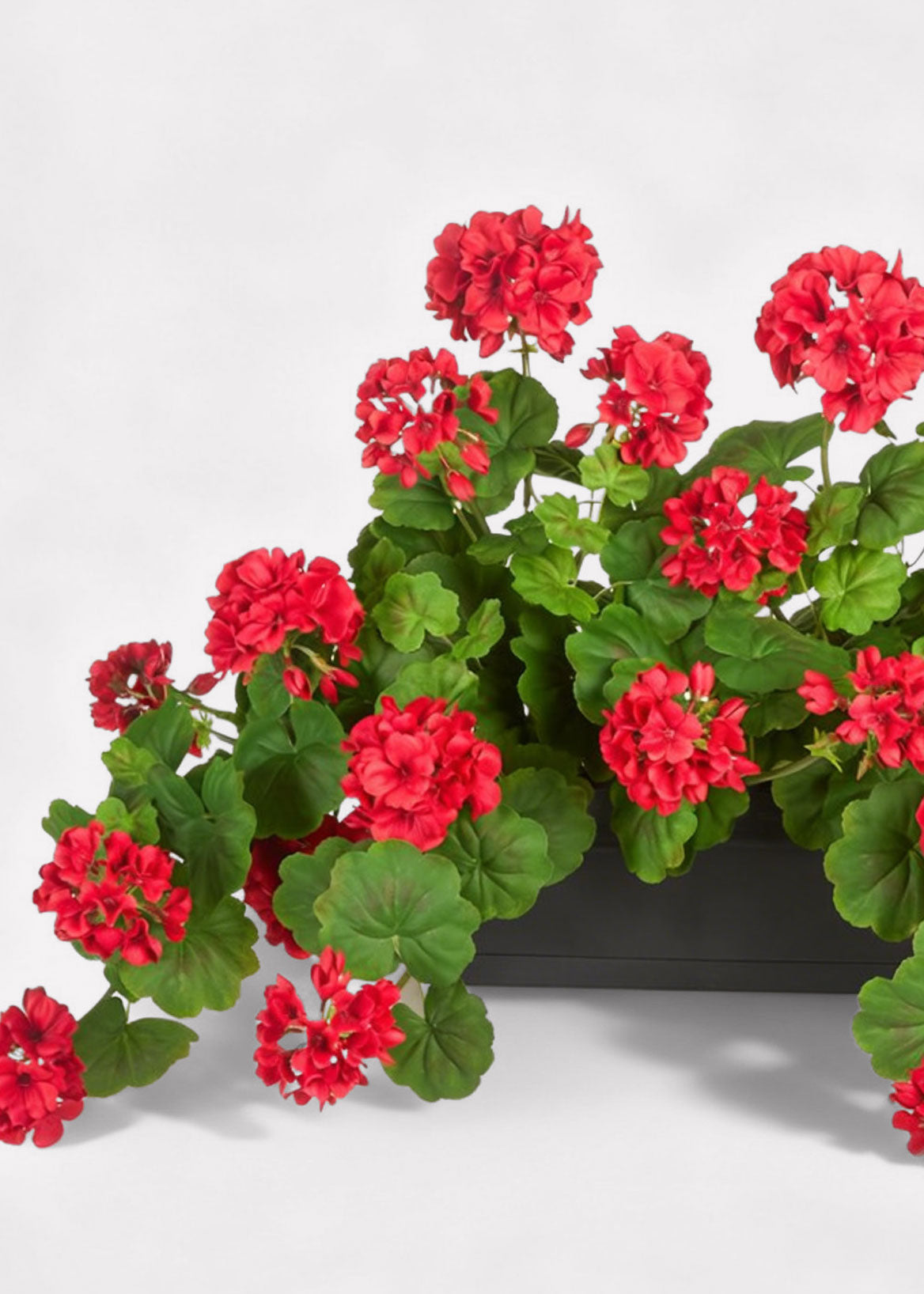red plastic planter Red Artificial Geranium Arrangement in Plastic Planter