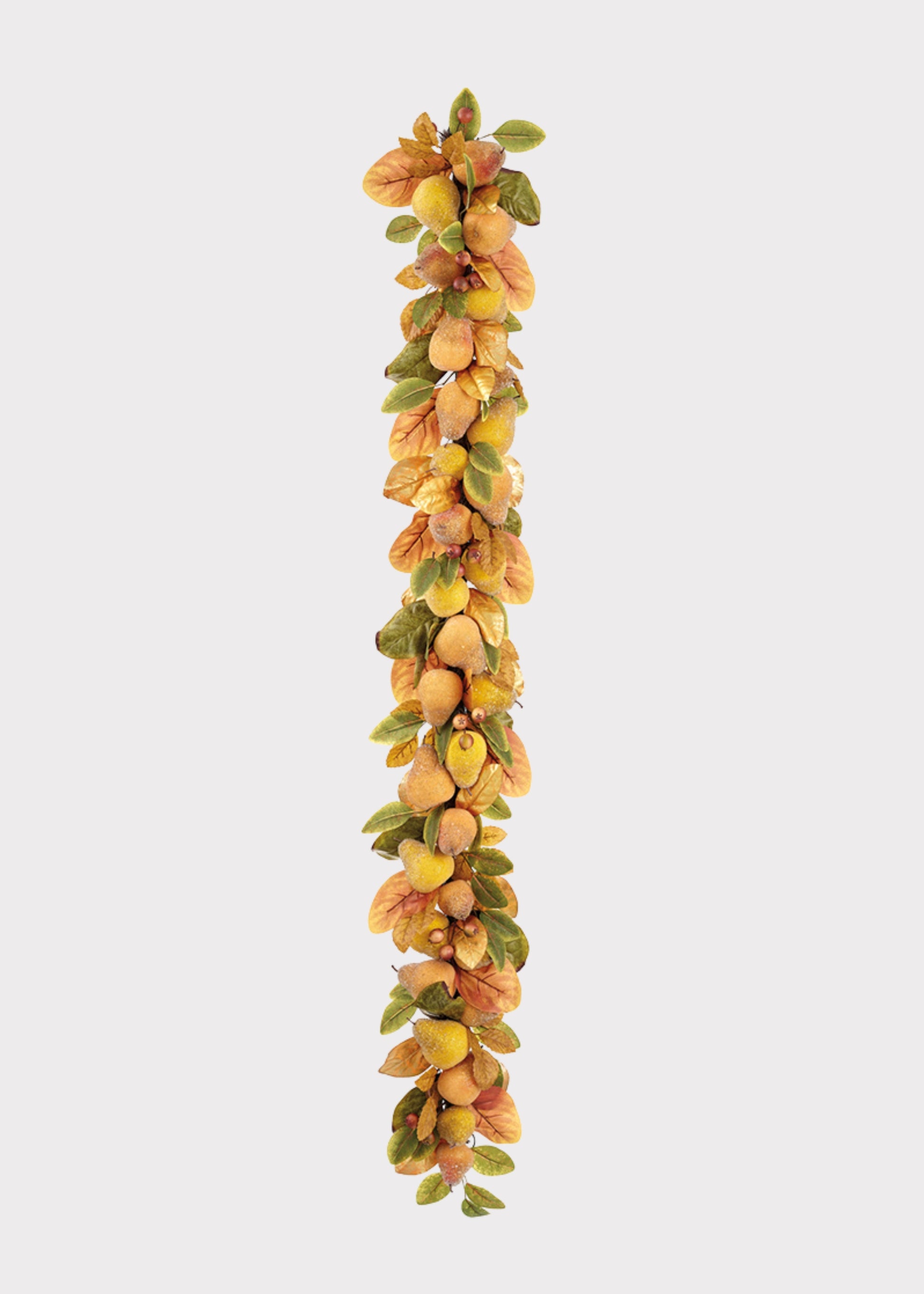 Yellow Beaded Fake Pear Fruit and Foliage Holiday Garland