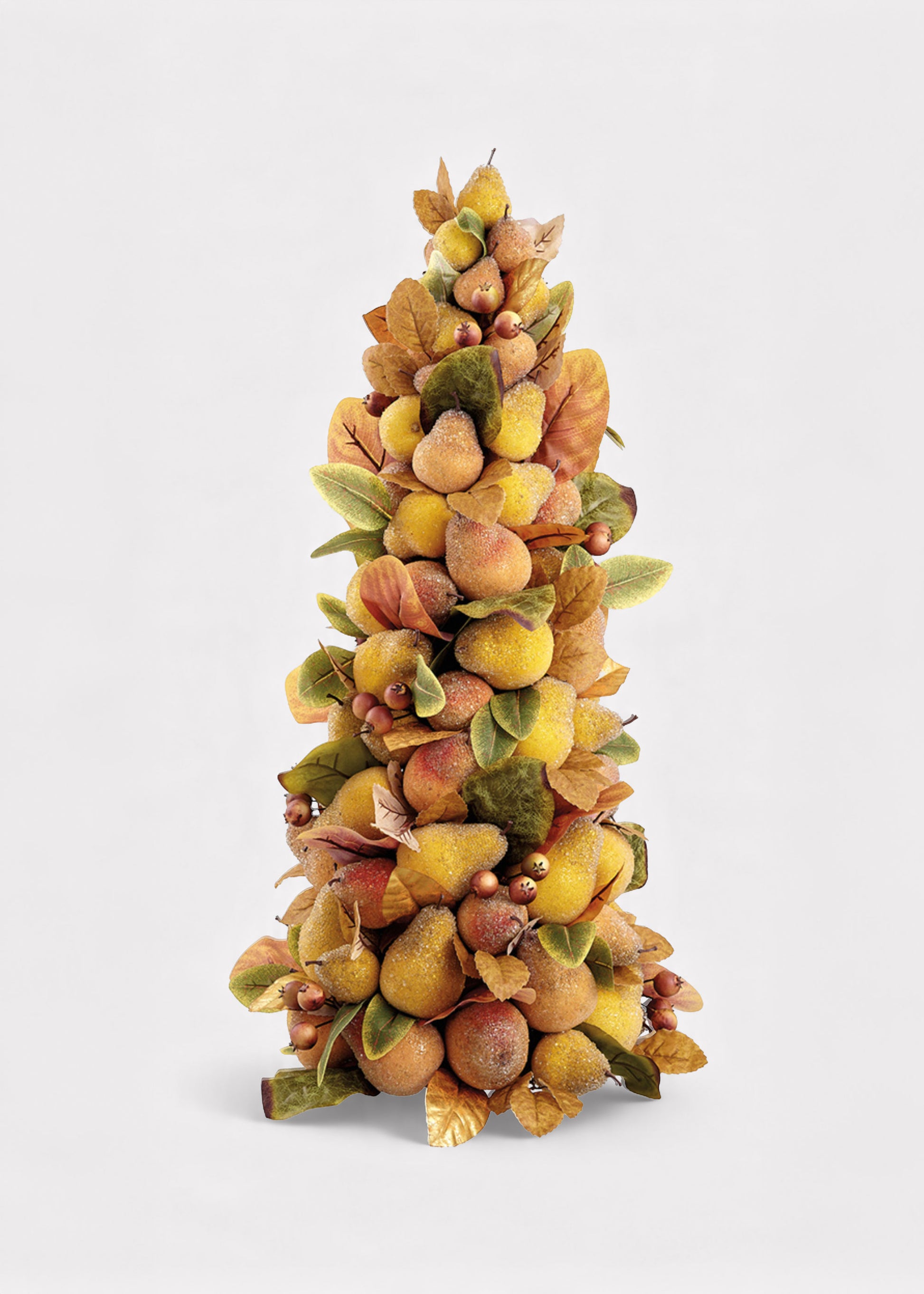 Yellow Beaded Fake Pear Fruit Topiary Holiday Tabletop Decor 