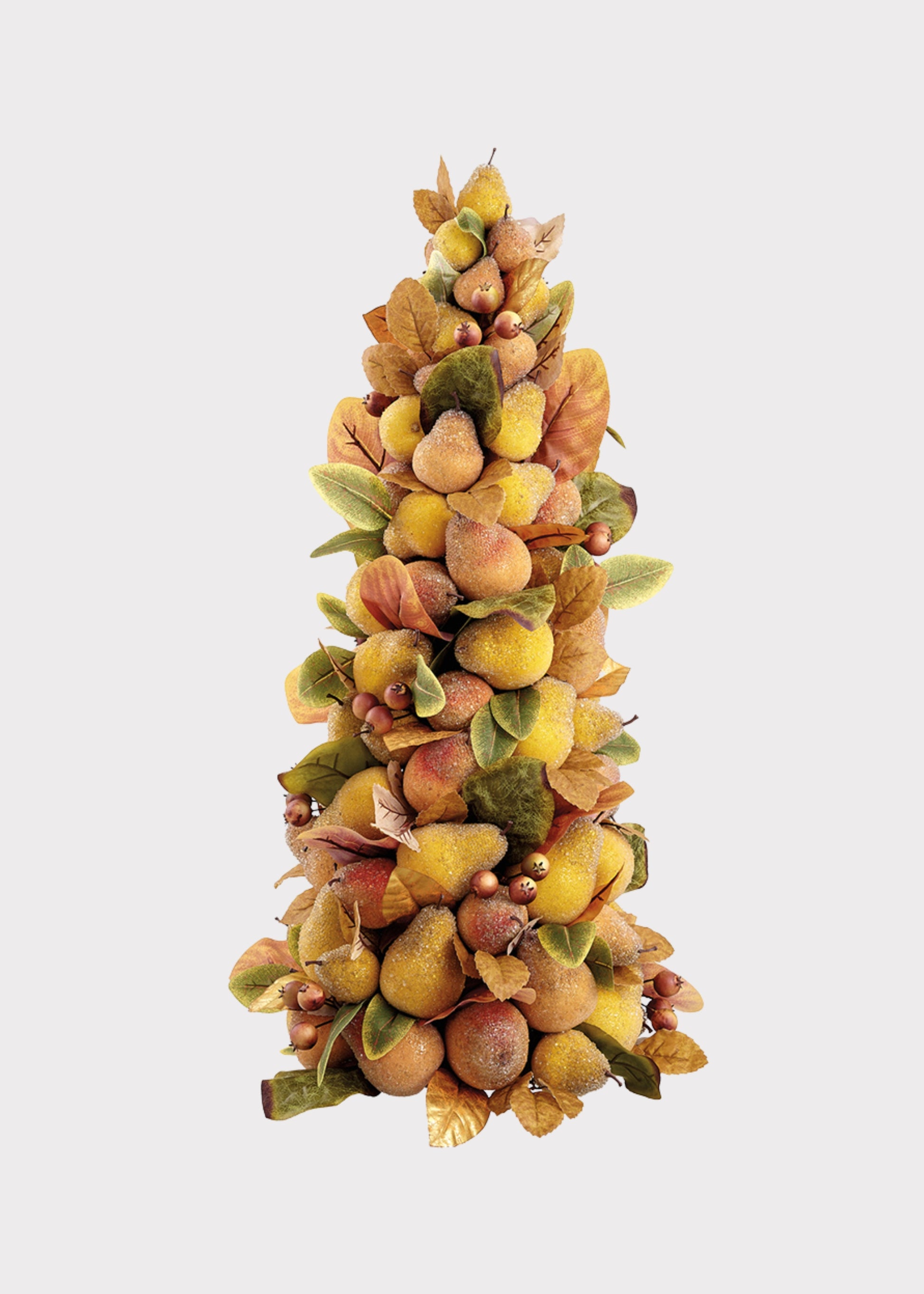 Yellow Beaded Fake Pear Fruit Topiary Holiday Tabletop Decor 