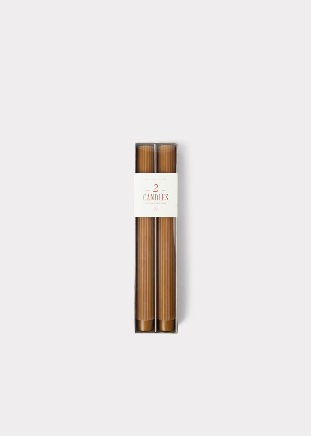 Set of 2 Ribbed Taper Candles in Caramel Hue - 10"