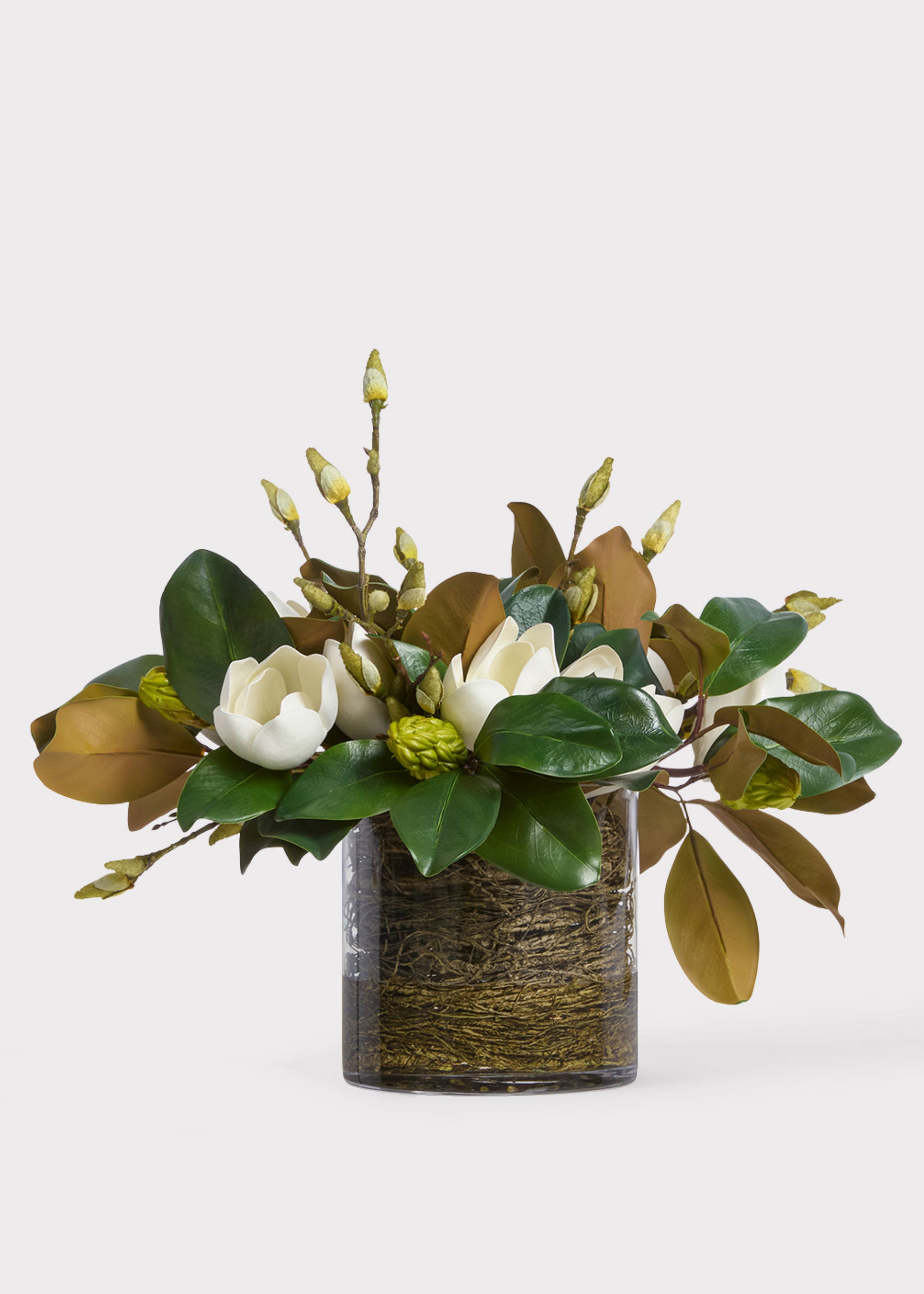 White Artificial Magnolia Flower Arrangement in Glass Vase