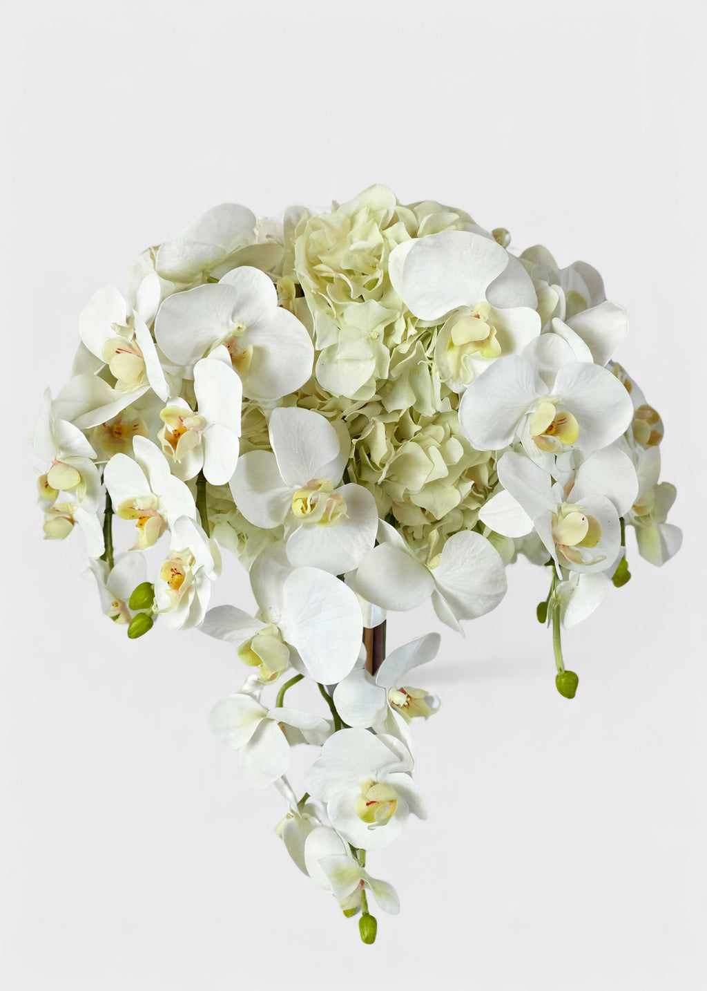 White Artificial Hydrangea and Orchid Cascading Bouquet