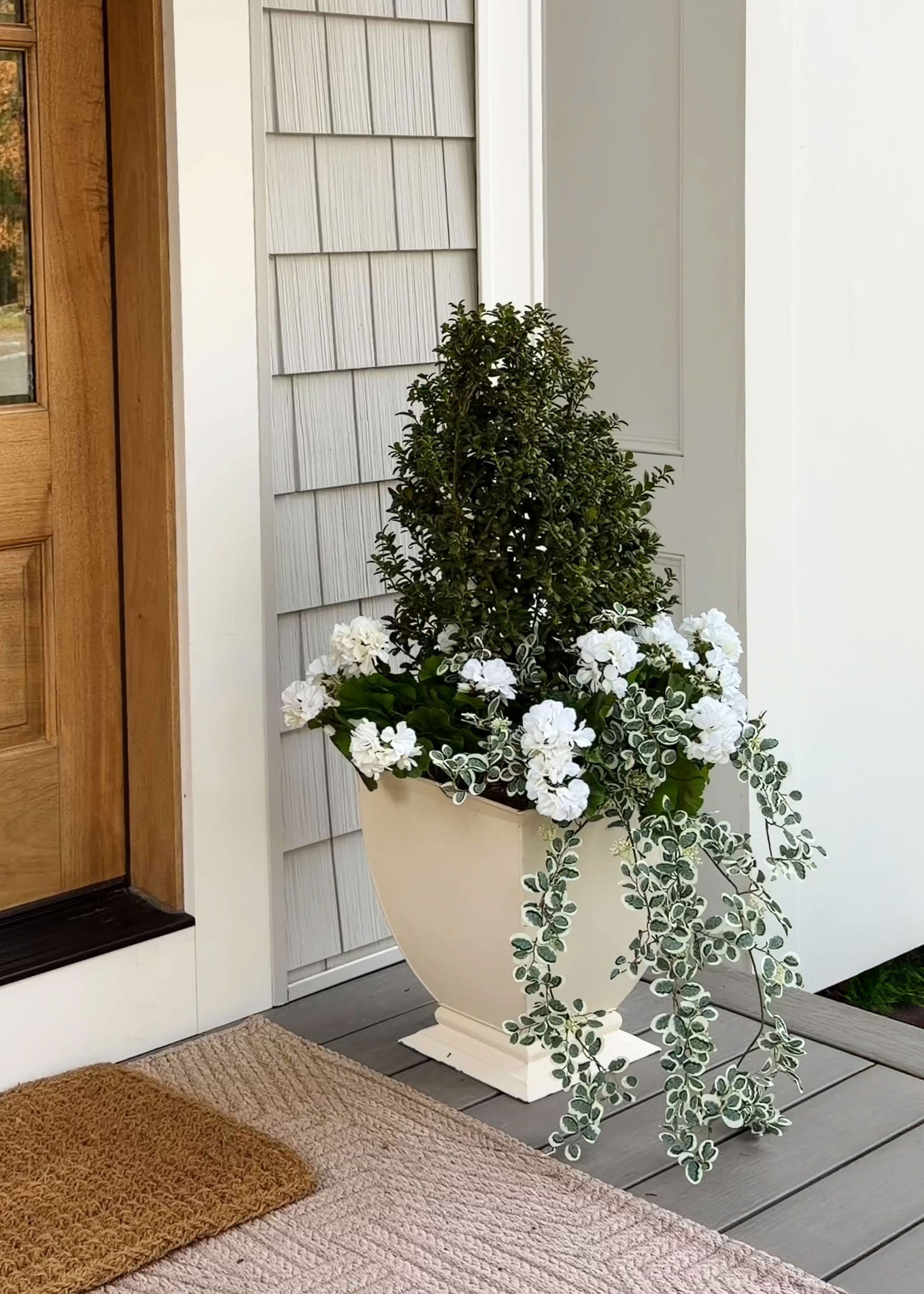 fake plant in white pot Fake Button Leaf Hanging Plant