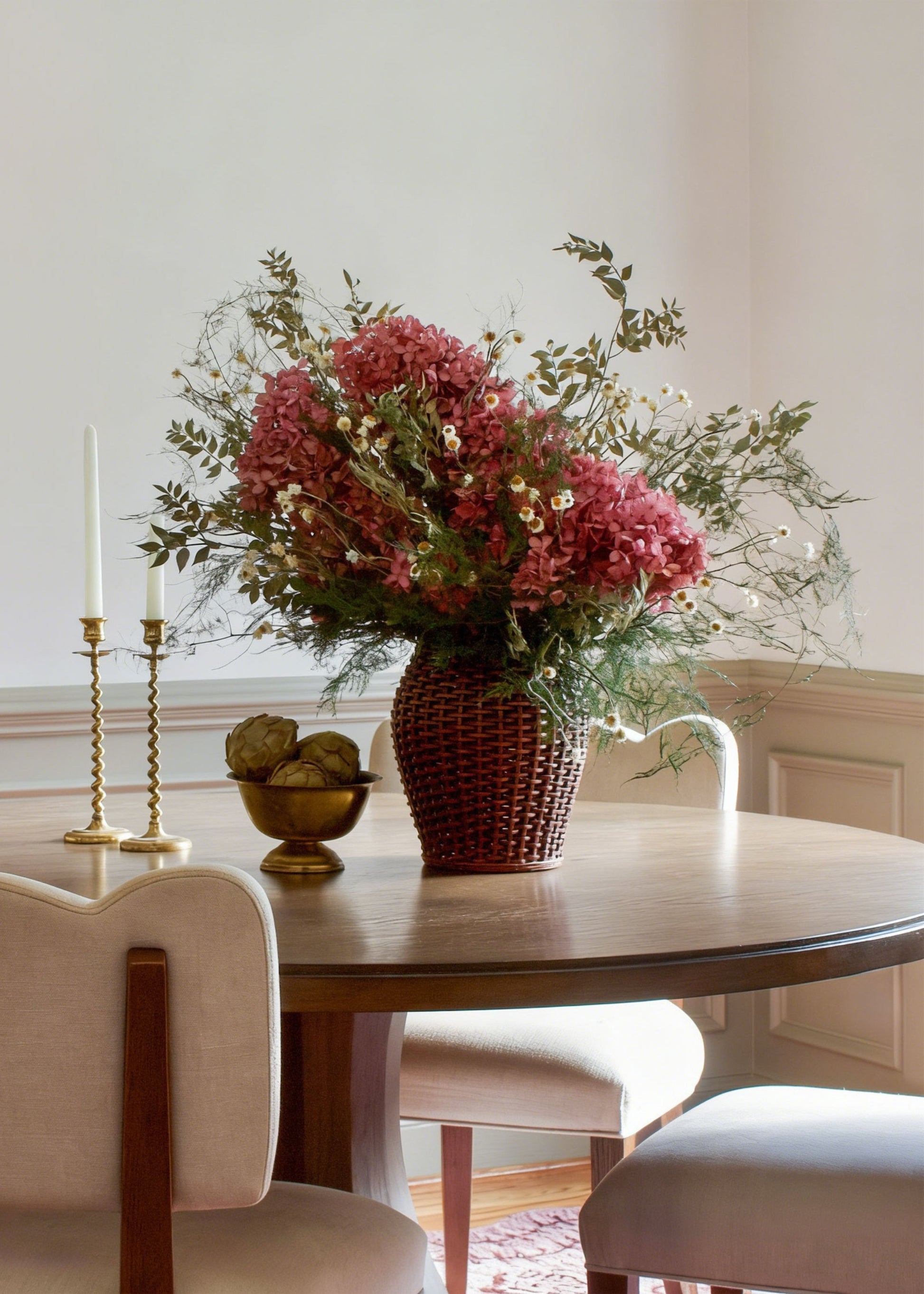 Dried Hydrangea and Ruscus Flower Arrangement