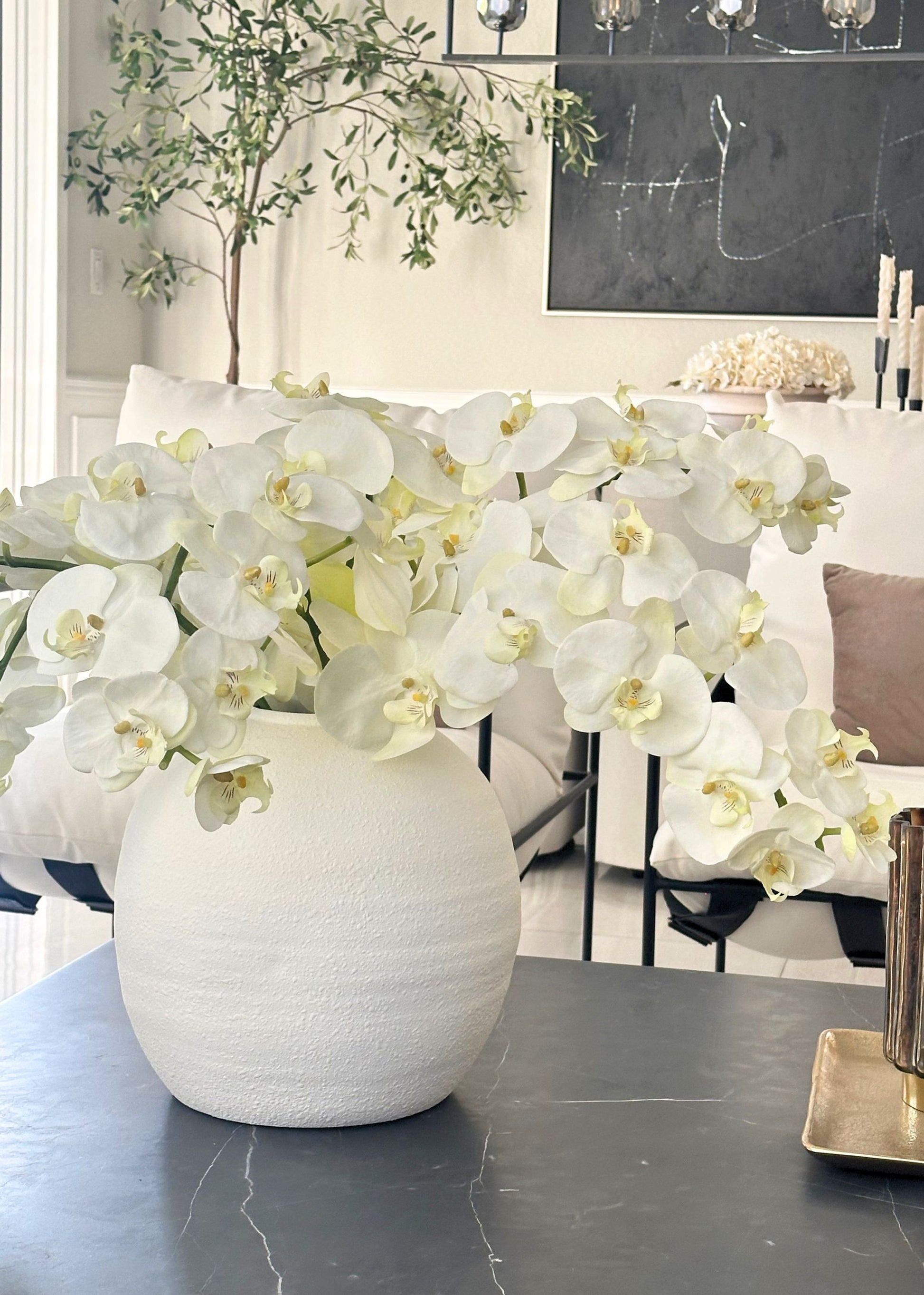 Large Cream White Orchids with Konos Vase Design