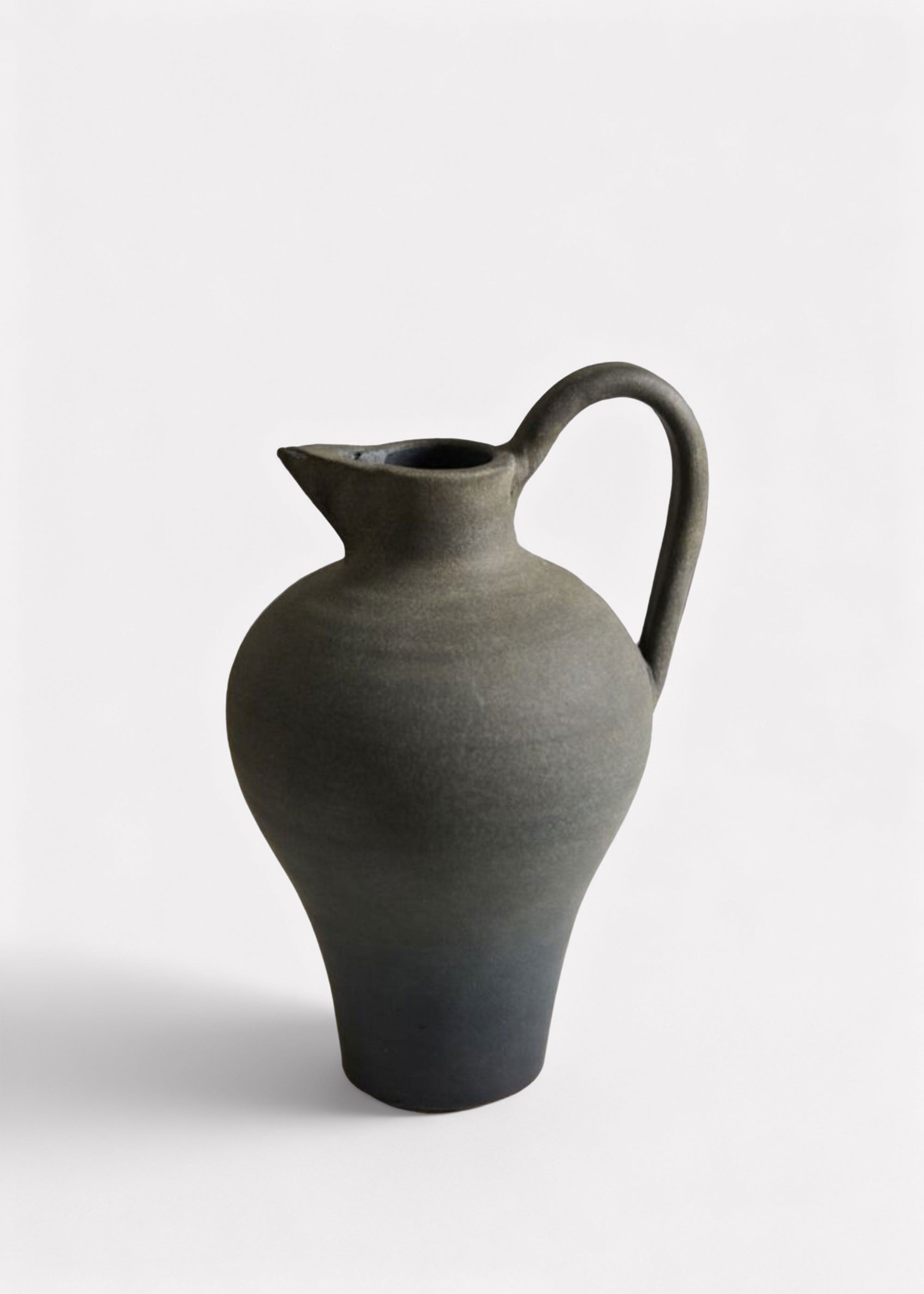 Handmade Terra Cotta Pitcher Vase with Handle in Aged Black