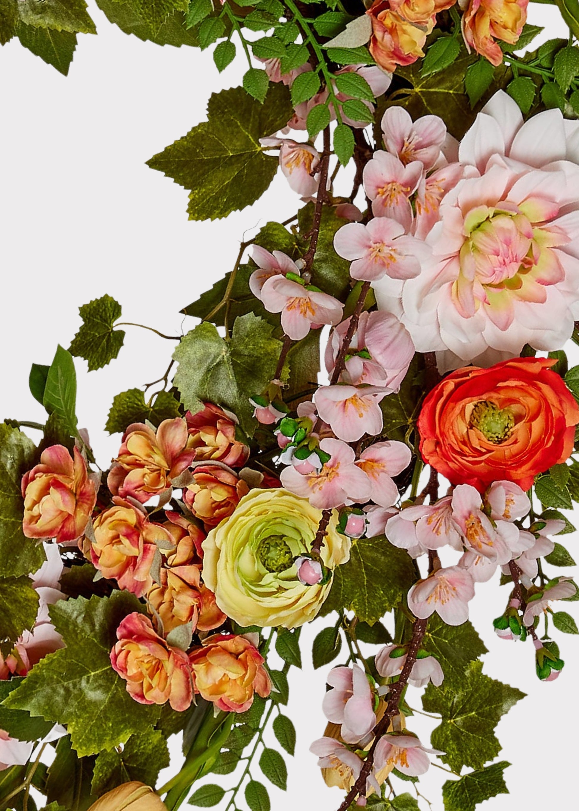 Close-up of silk flower garden wreath