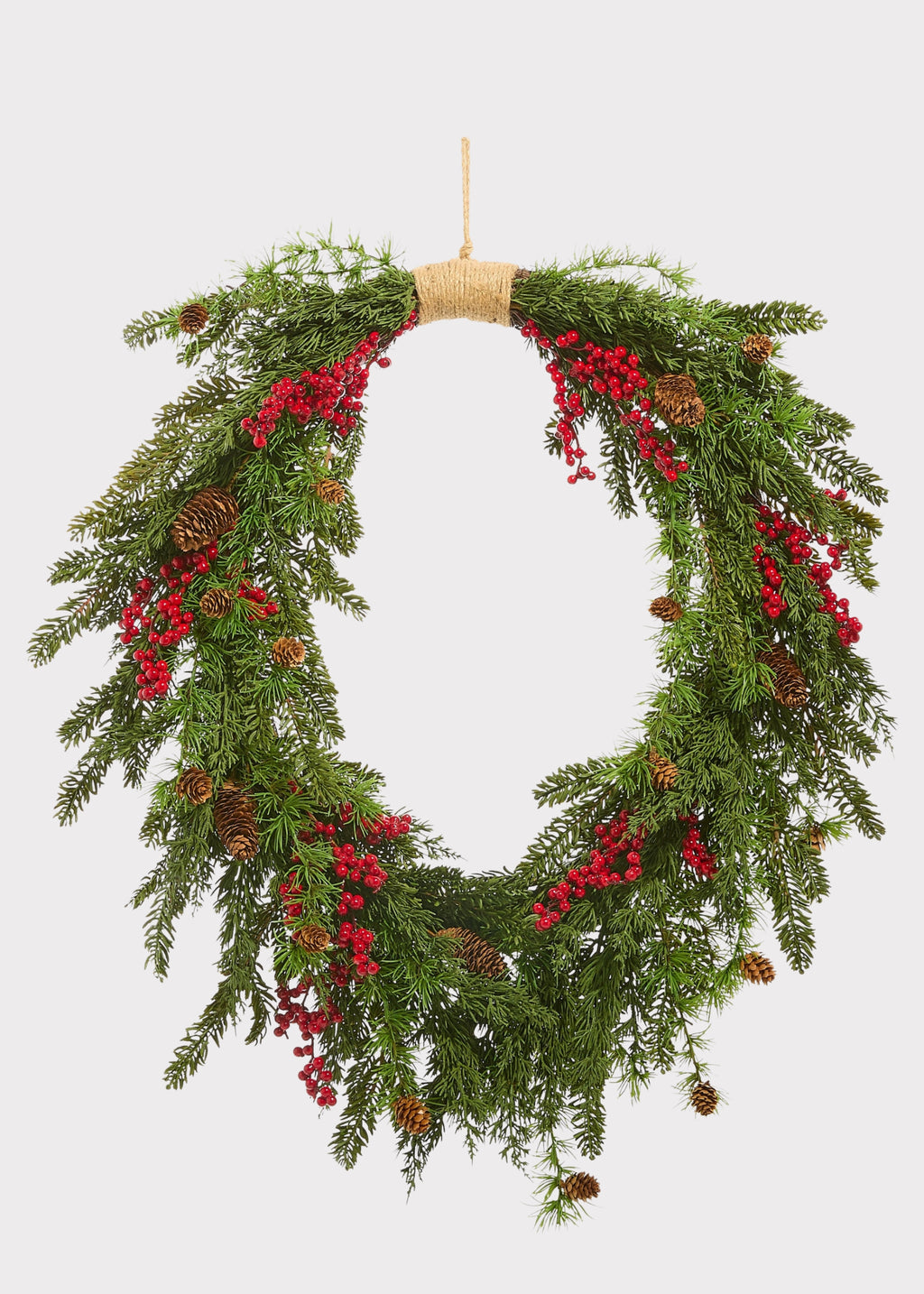 Faux Cedar and Red Berry Wreath with Pinecones 