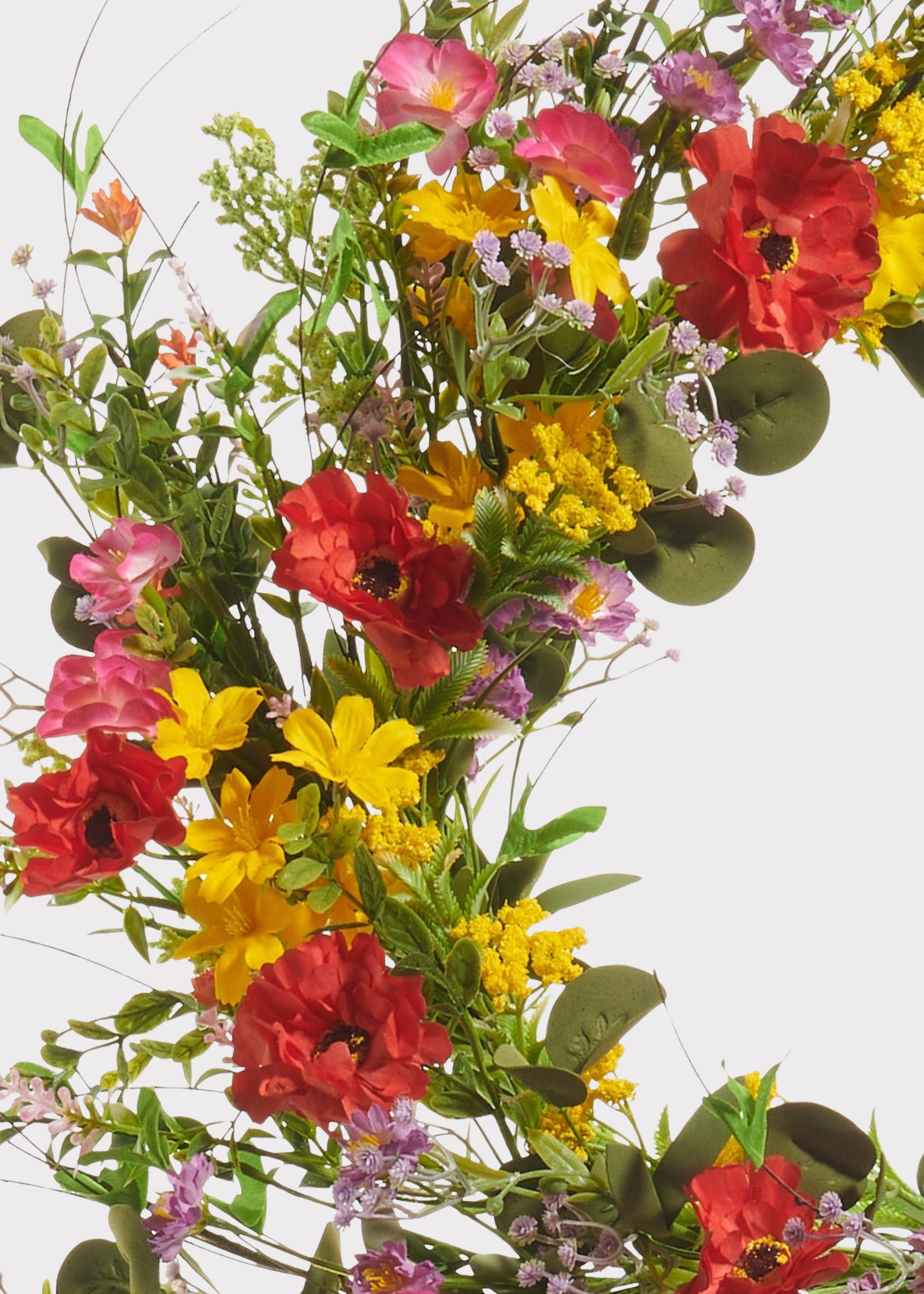 Close-up of poppy and blossom wreath
