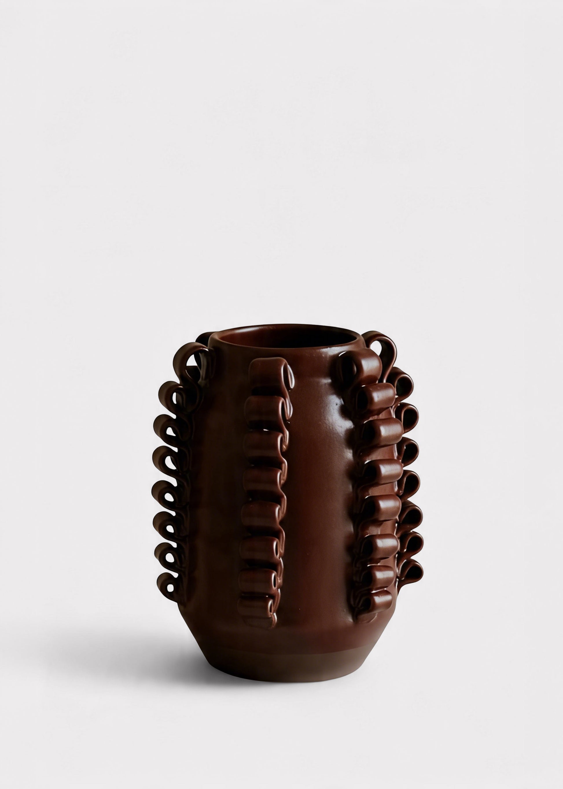 Matte Chocolate Handmade Textured Ceramic Lola Vase by Perla Valtierra
