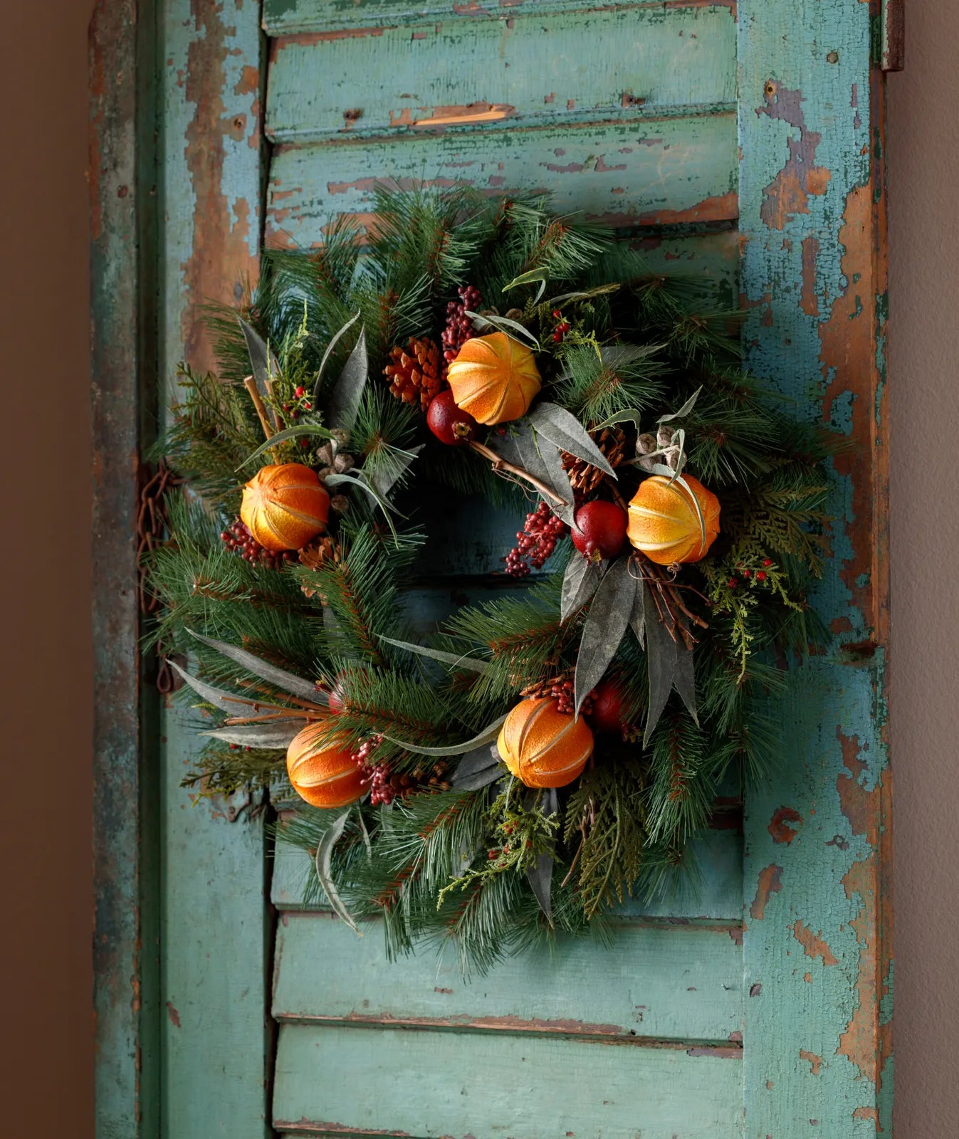 Artificial Holiday Pine and Fruit Southern Colonial Wreath - 22"