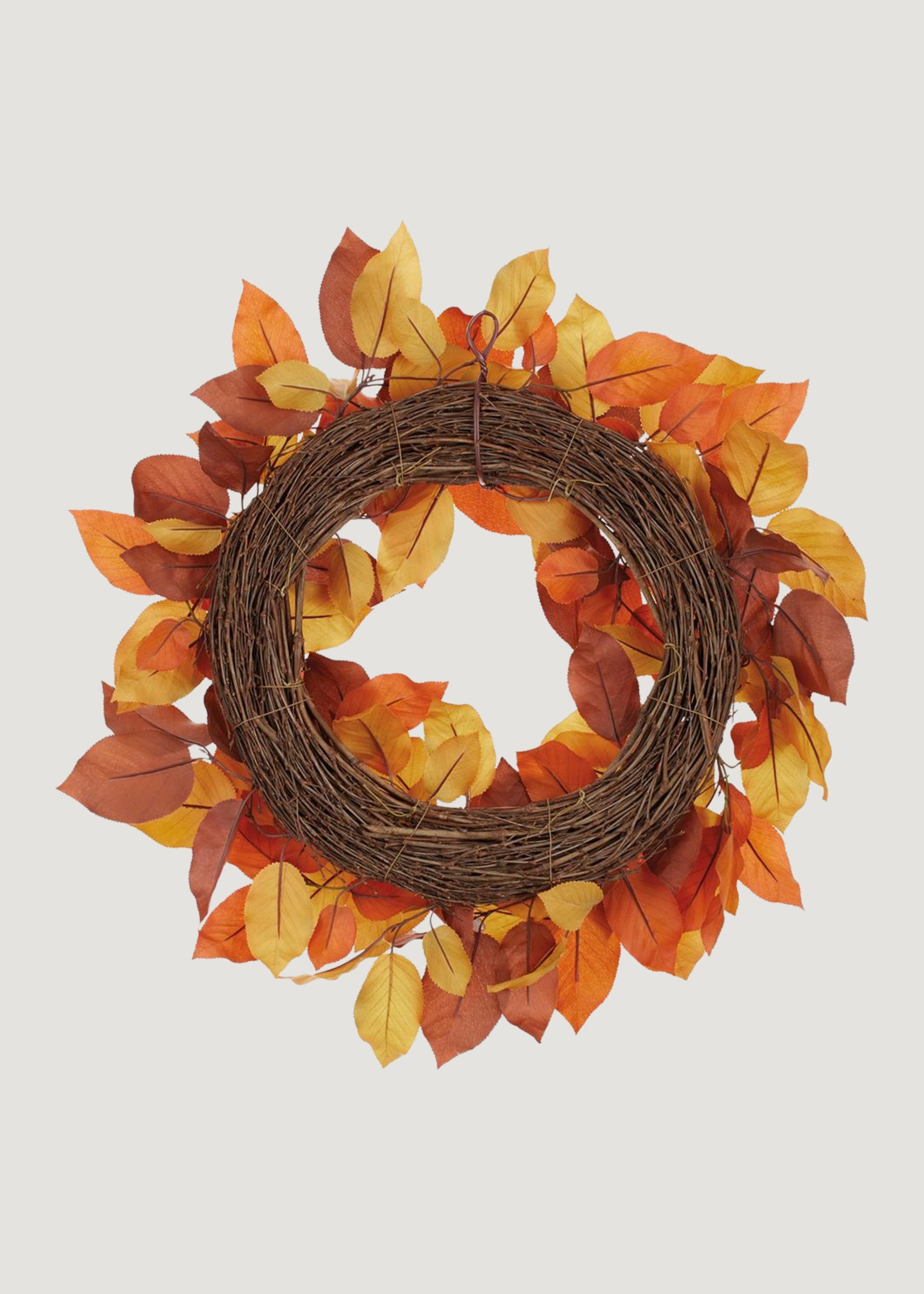 Grapevine Back of Fall Orange and Brown Fake Salal Leaf Wreath