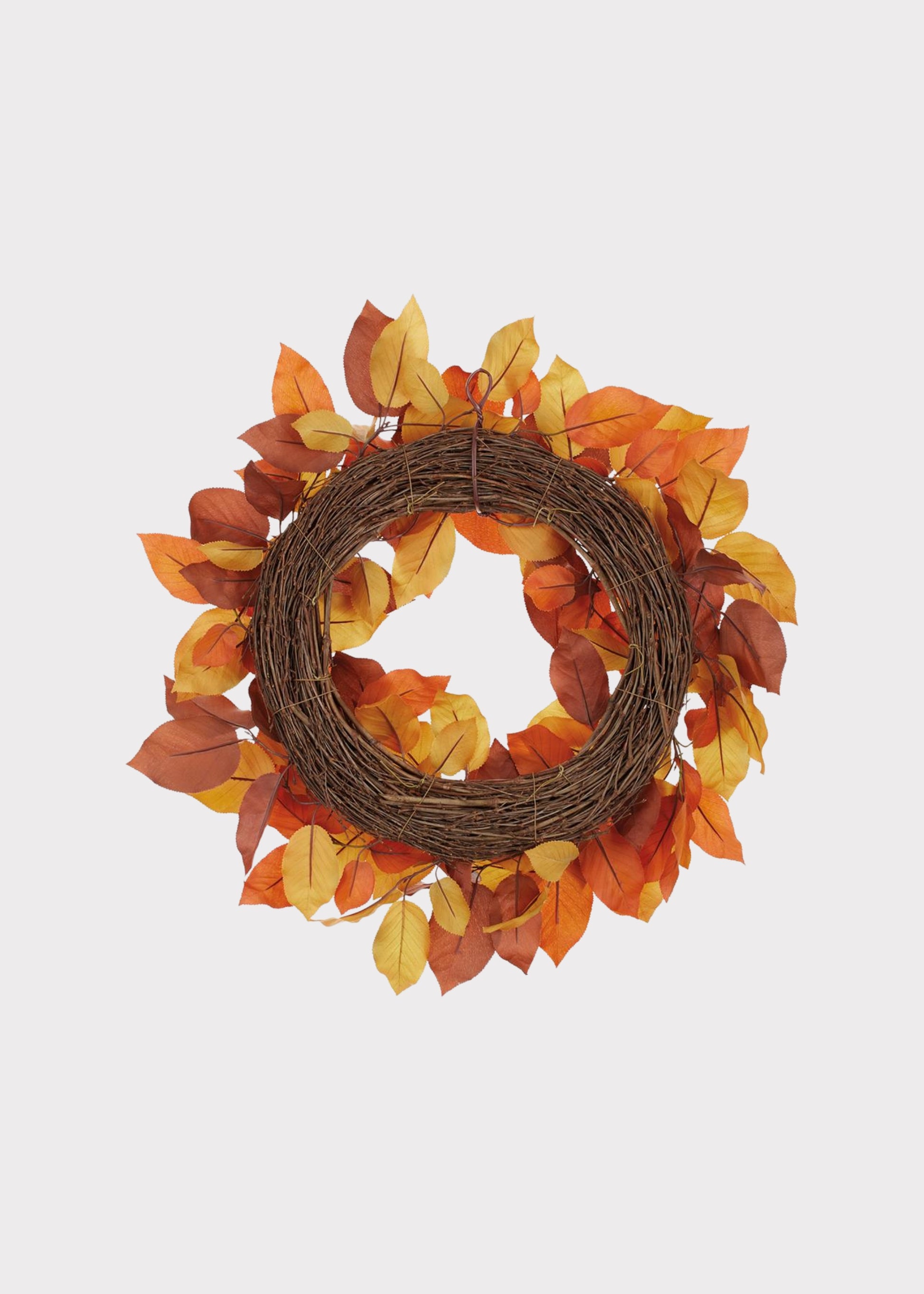 Grapevine Back of Fall Orange and Brown Fake Salal Leaf Wreath