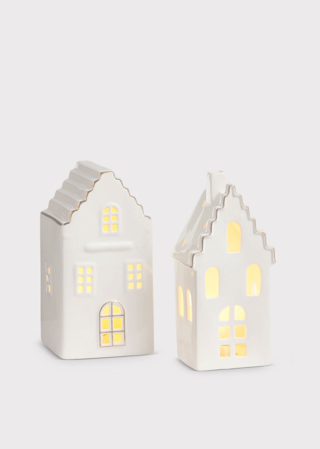 Set of 2 Porcelain Villa Holiday Table Accents with Lights 