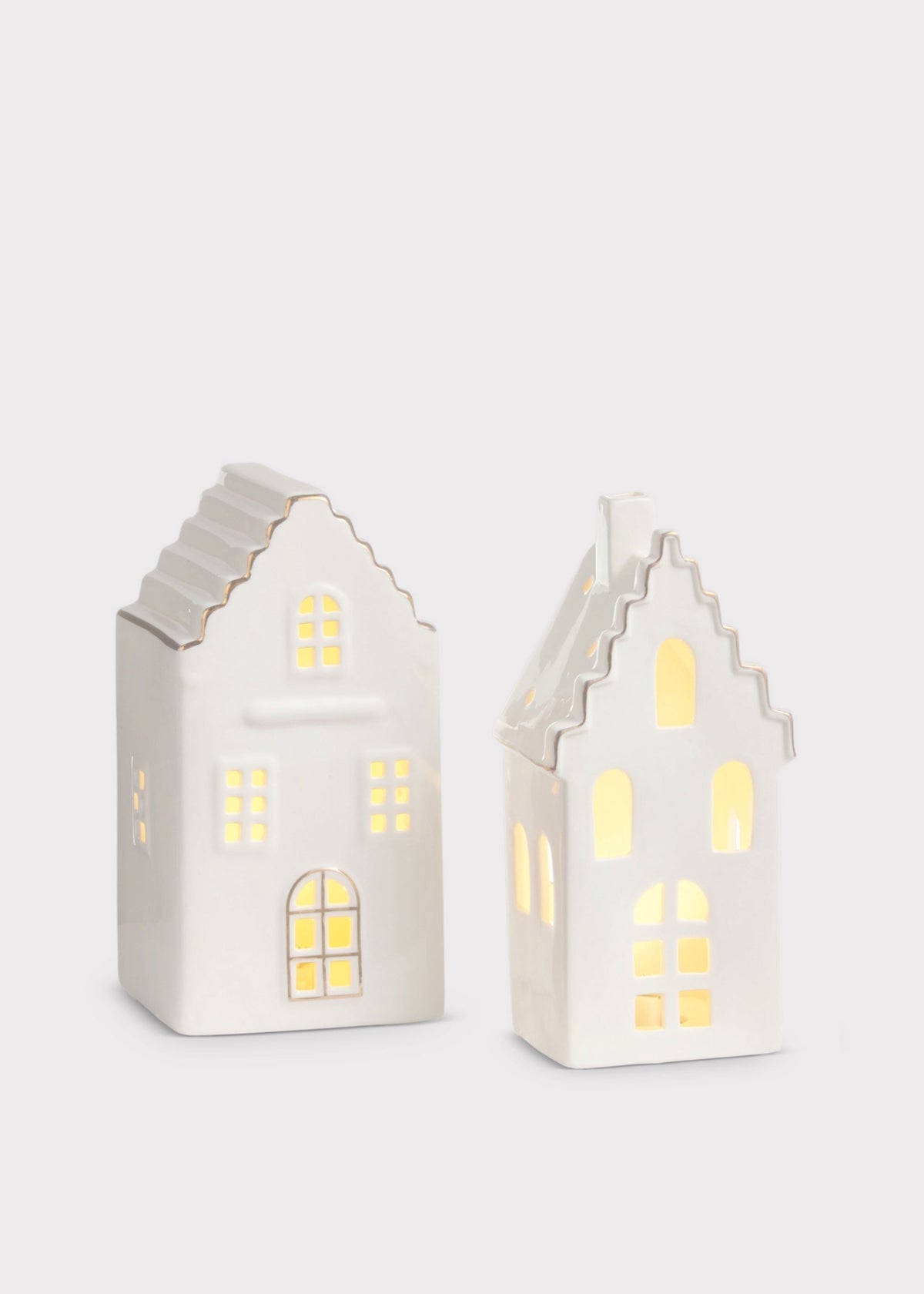 Set of 2 Porcelain Villa Holiday Table Accents with Lights 
