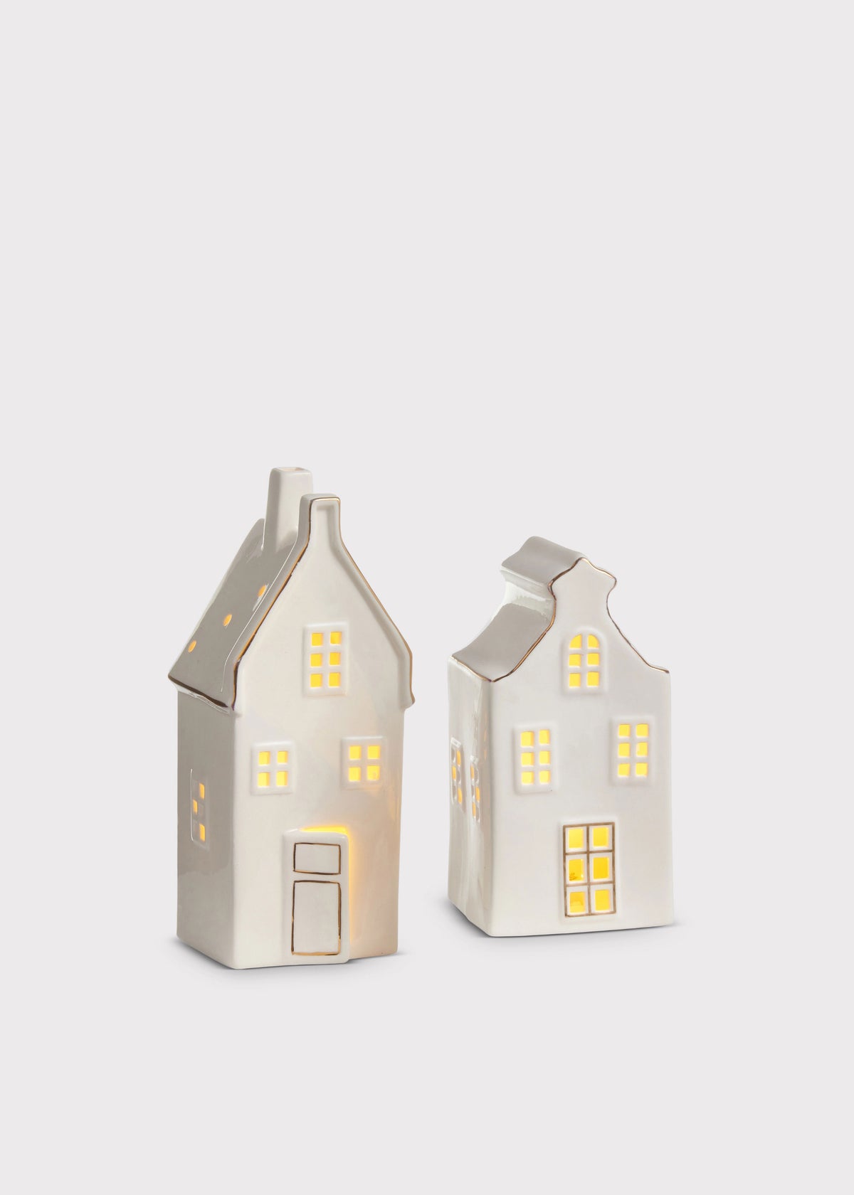 Set of 2 Porcelain Villa Holiday Table Accents with Lights 