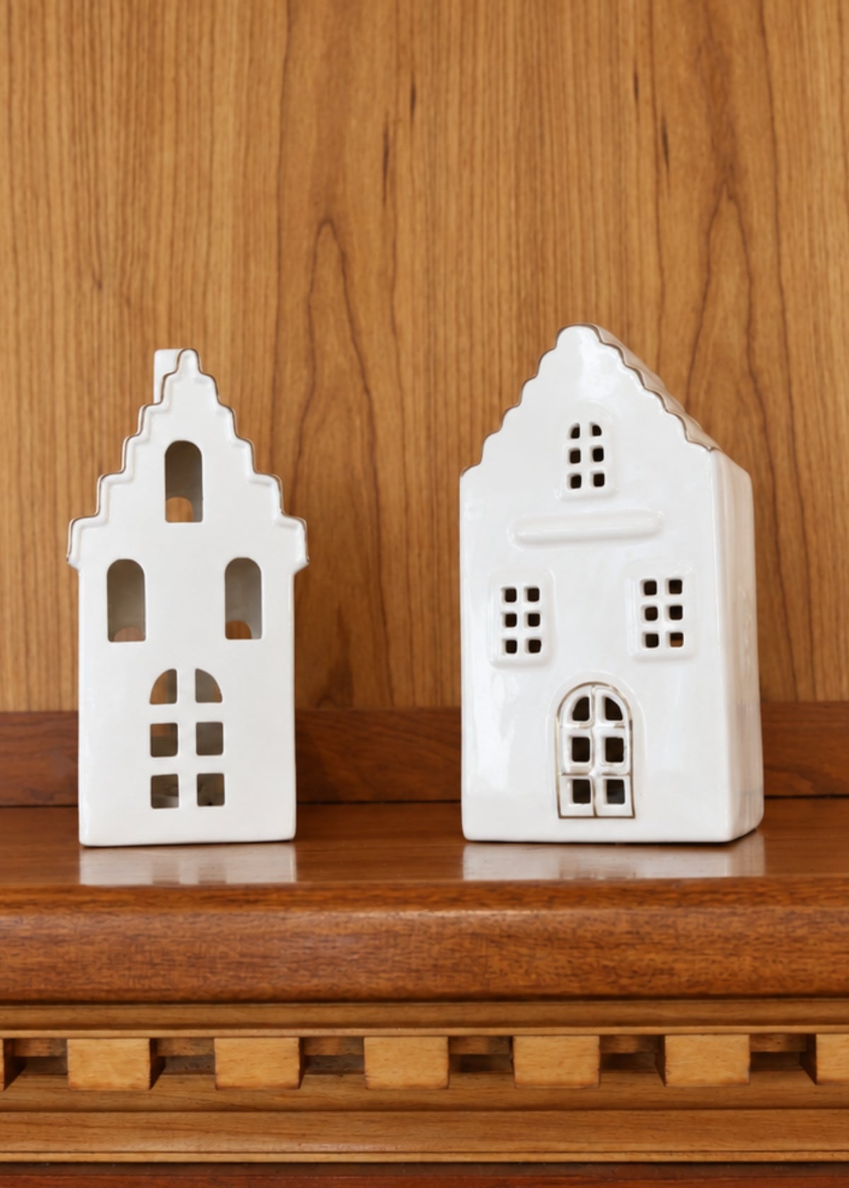 Set of 2 Porcelain Villa Holiday Table Accents with Lights - 8.25"
