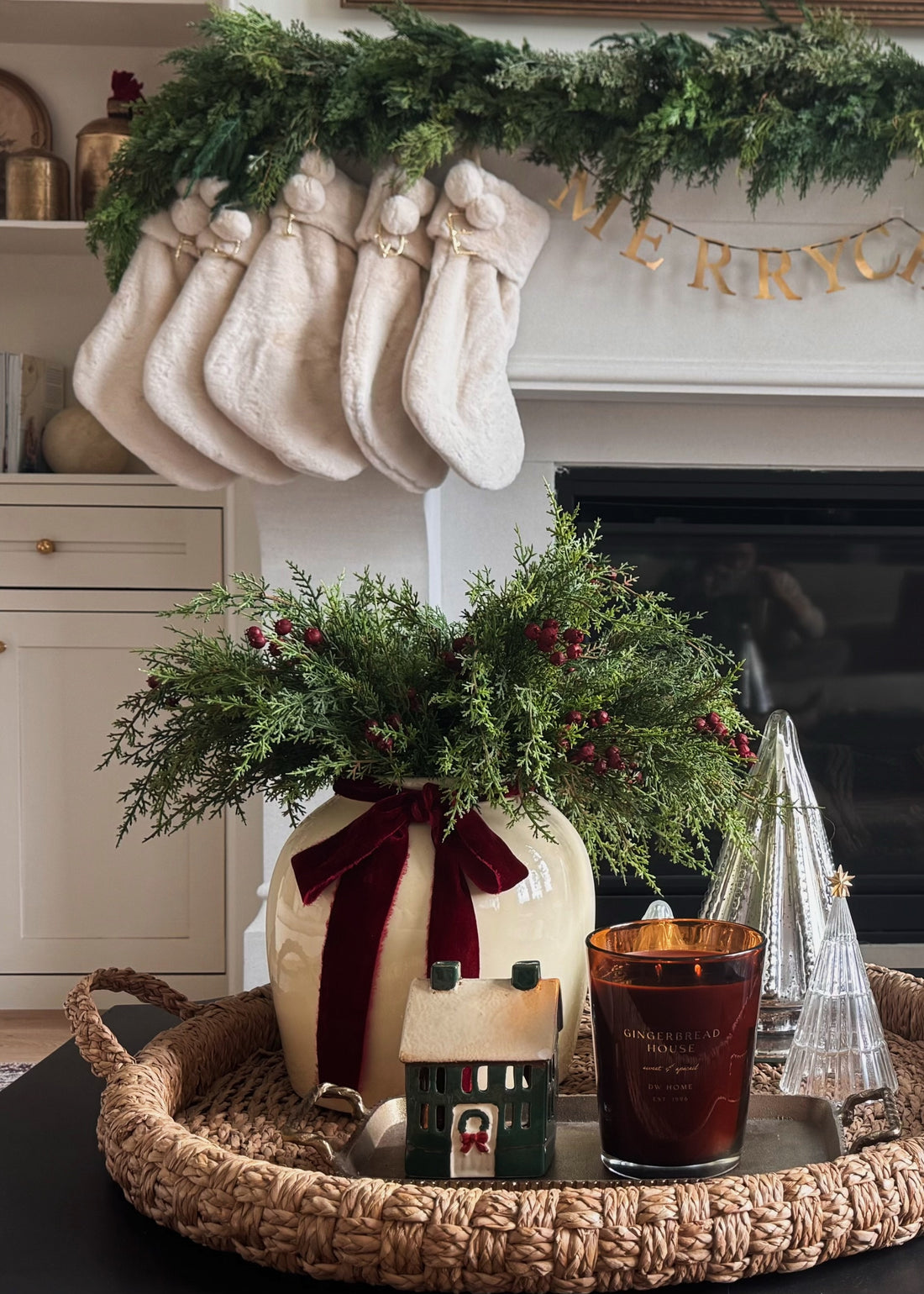 Faux cedar and berry arrangement