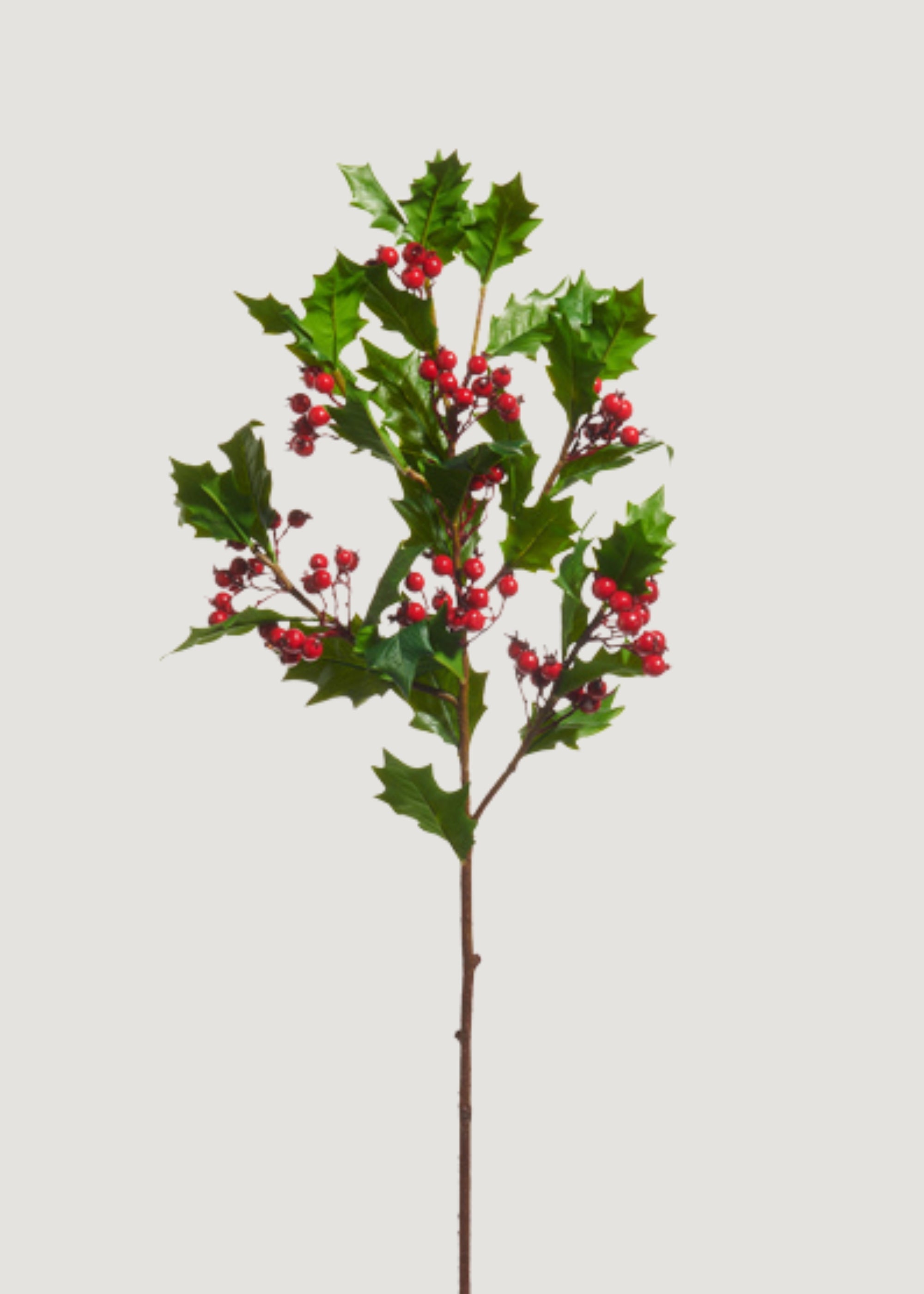 Fake Holly Leaves and Red Berries Winter Branch 