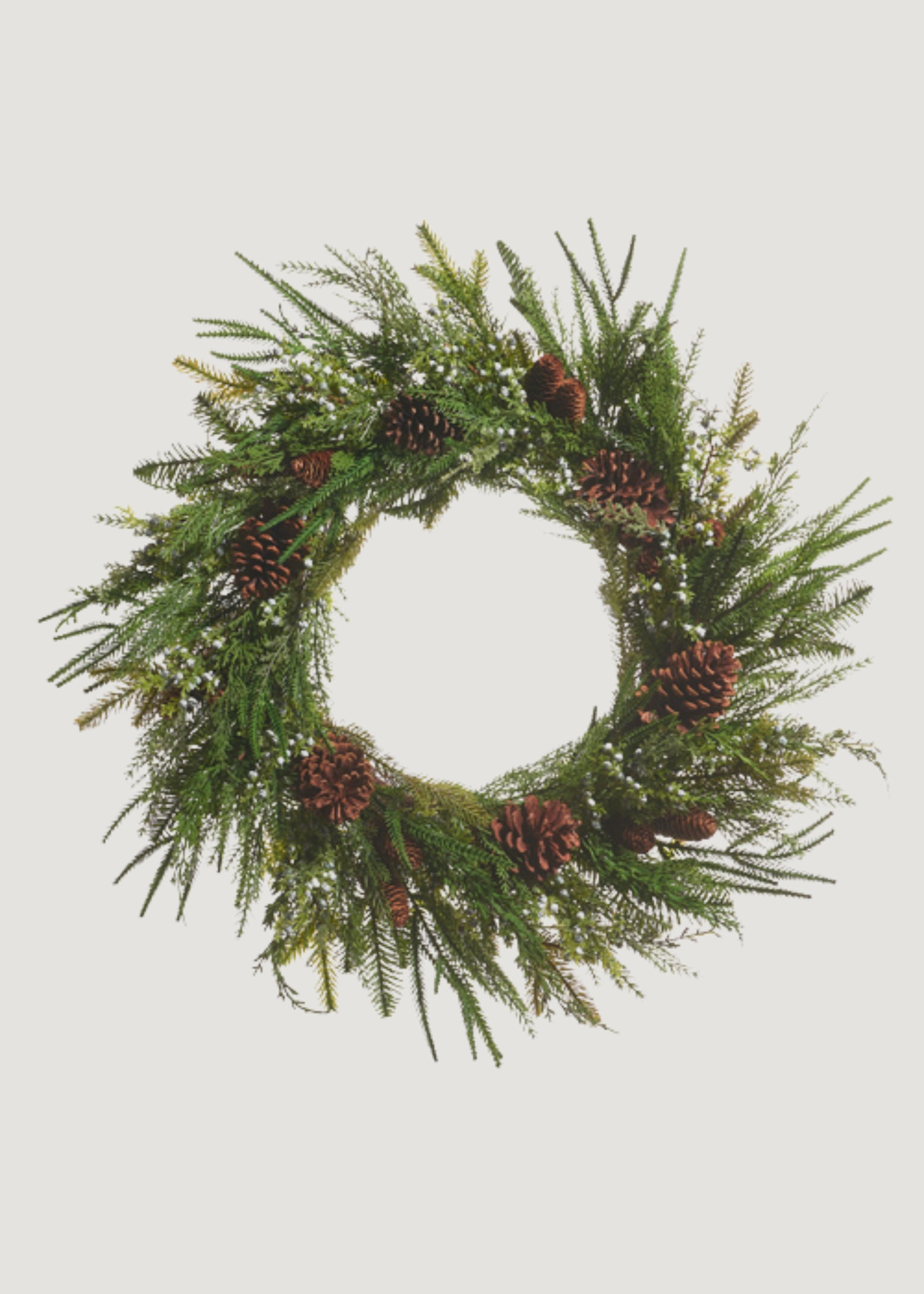 Fake Winter Greenery Wreath with Berries and Cones