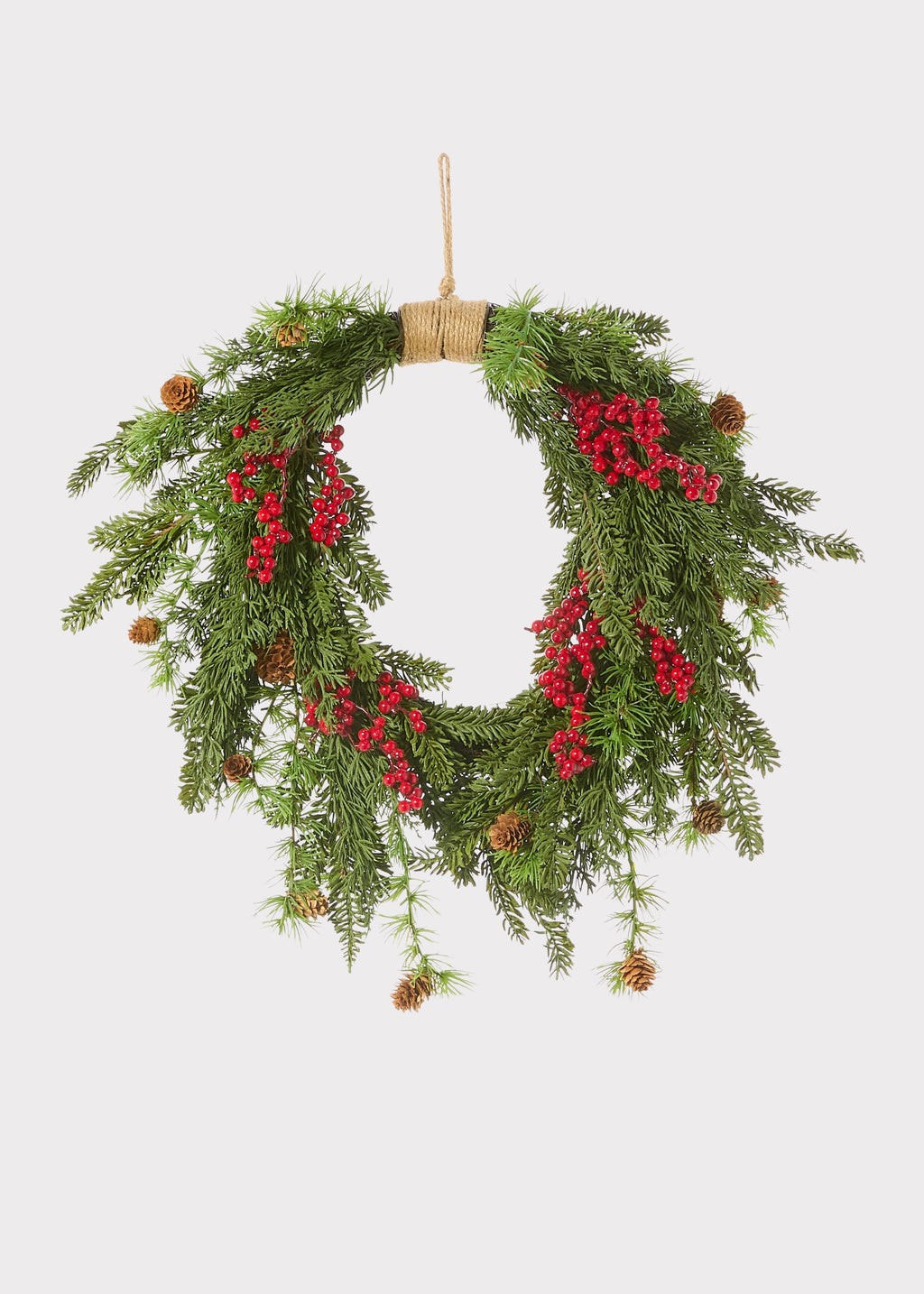 Faux Cedar and Red Berry Wreath with Pine Cones