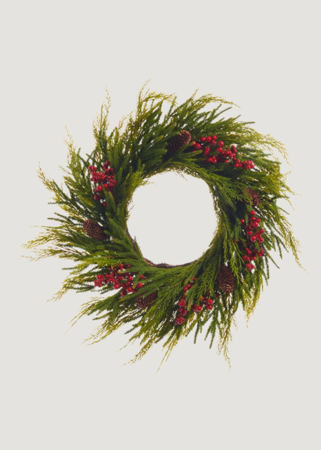 Fake Cedar Christmas Wreath with Berries and Cones