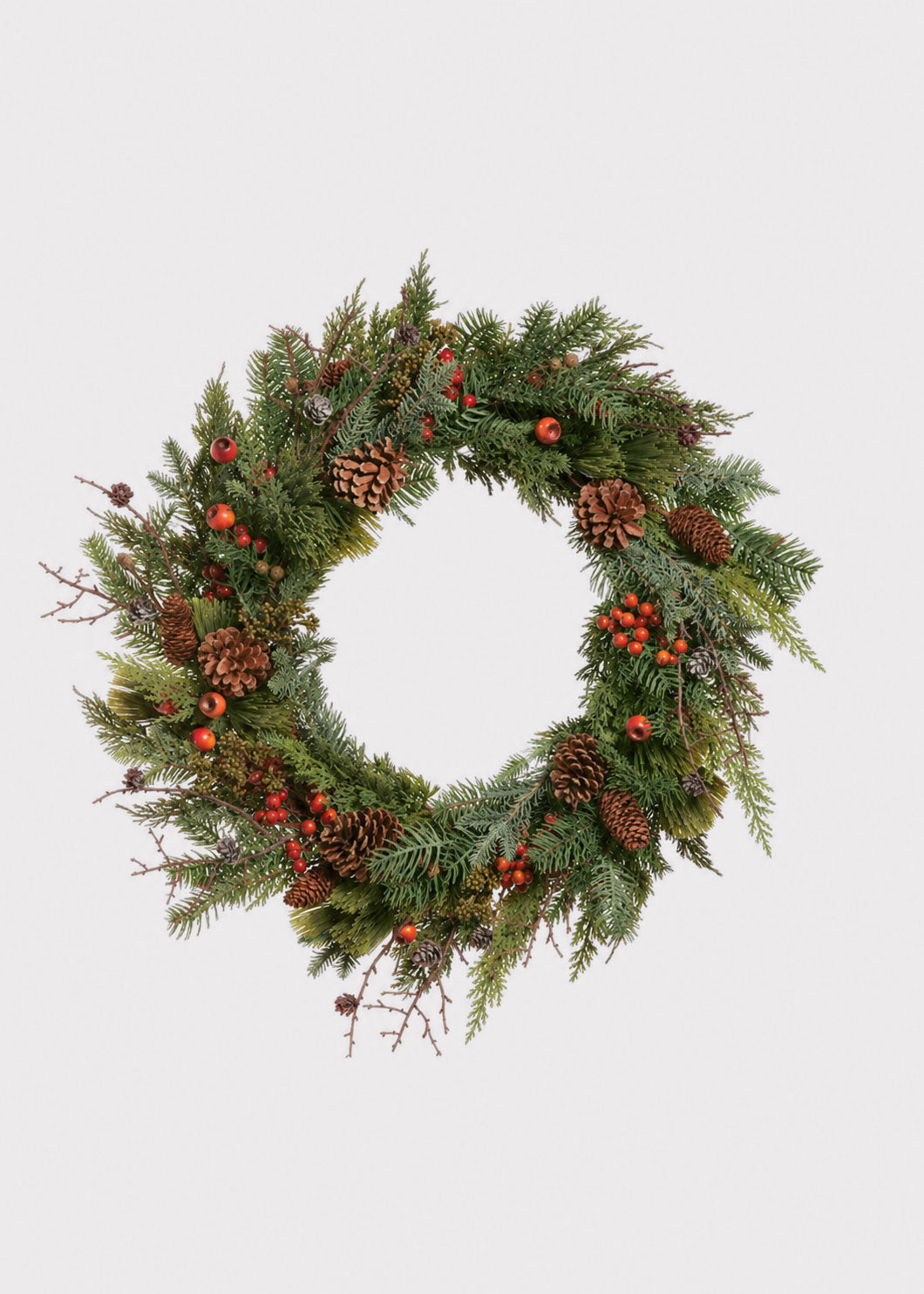 Artificial Winter Greens and Berry Pod Wreath 
