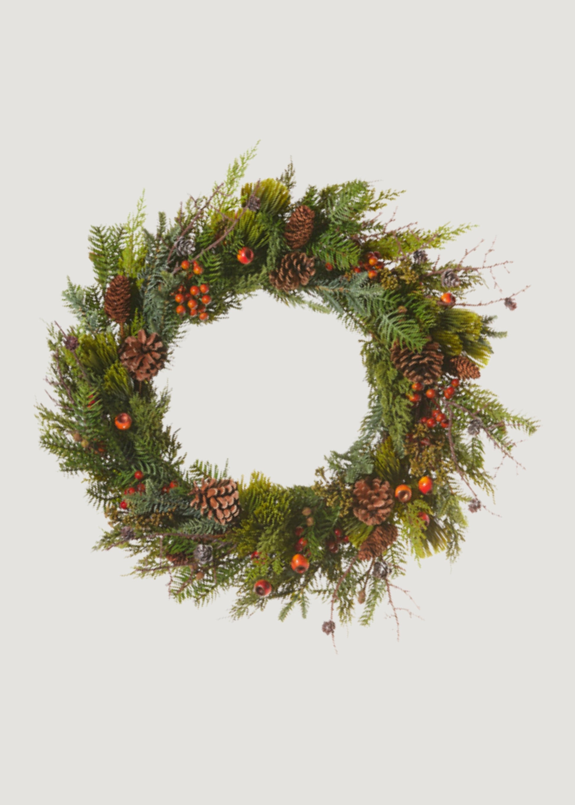 Artificial Winter Greens and Berry Pod Wreath 