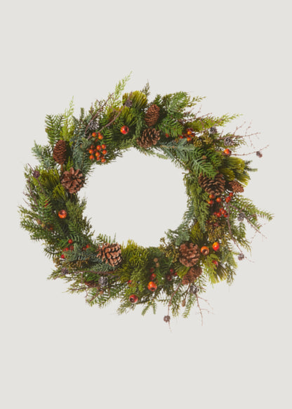 Artificial Winter Greens and Berry Pod Wreath 