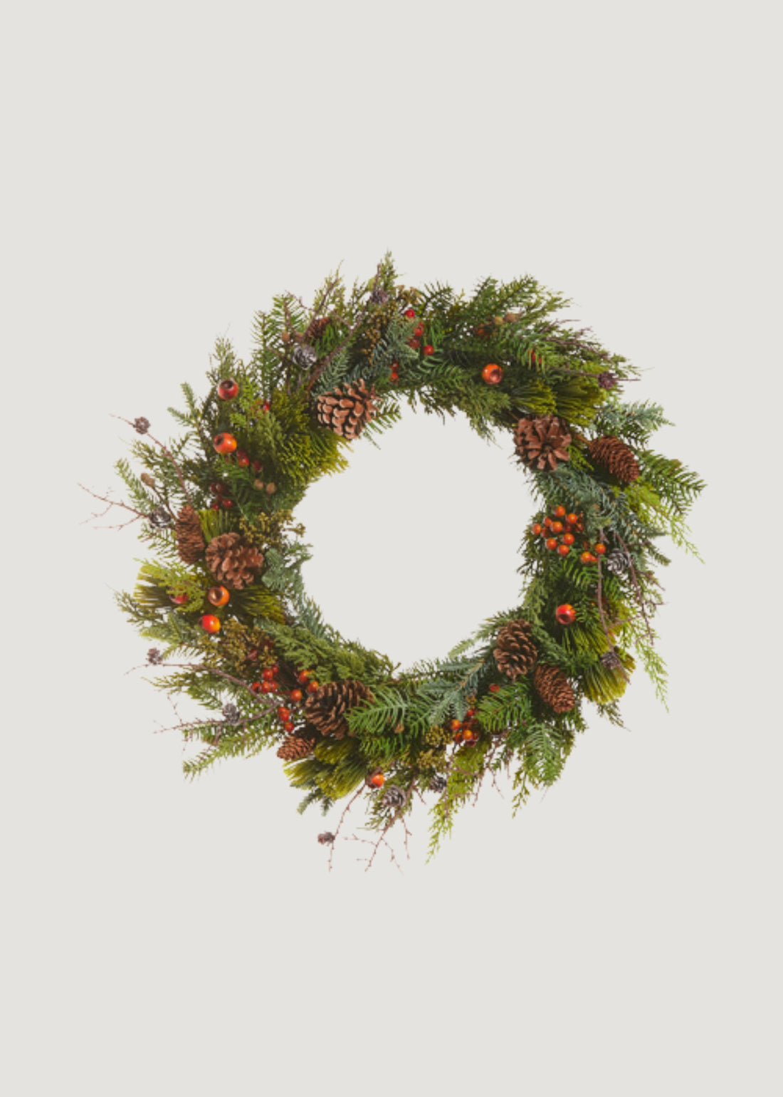 Artificial Winter Greens and Berry Pod Wreath 