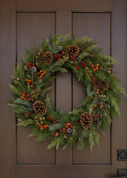  Winter Pine and Pod Wreath on Door