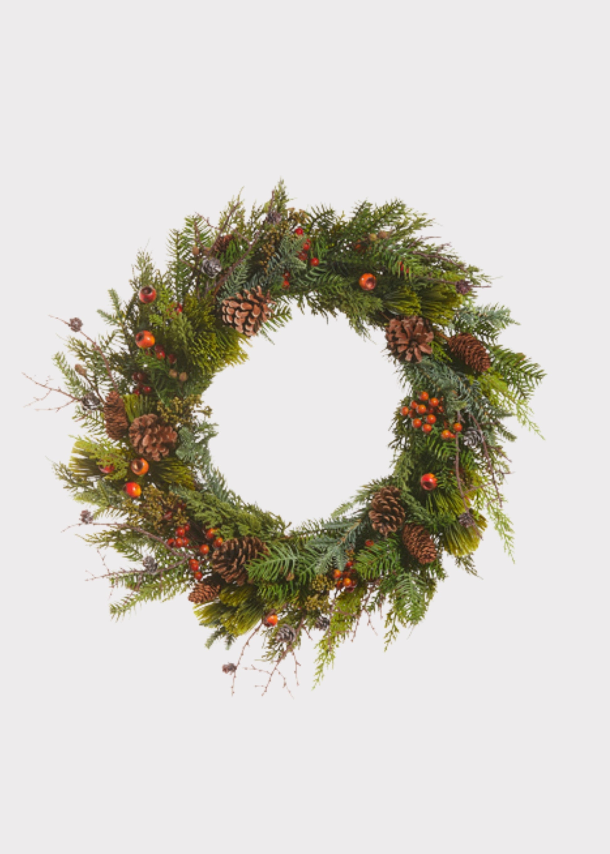 Artificial Winter Greens and Berry Pod Wreath 