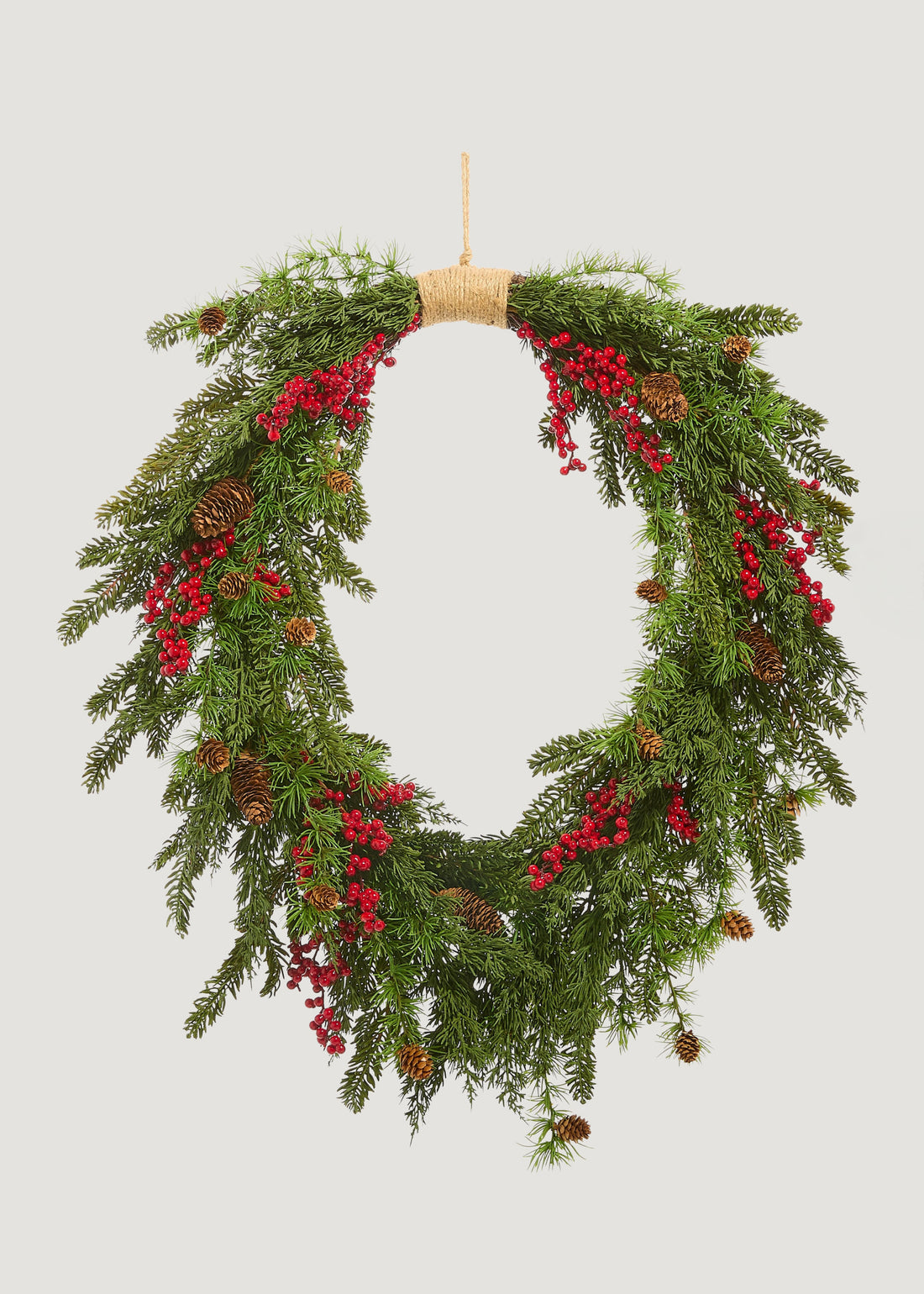 Faux Cedar and Red Berry Wreath with Pinecones