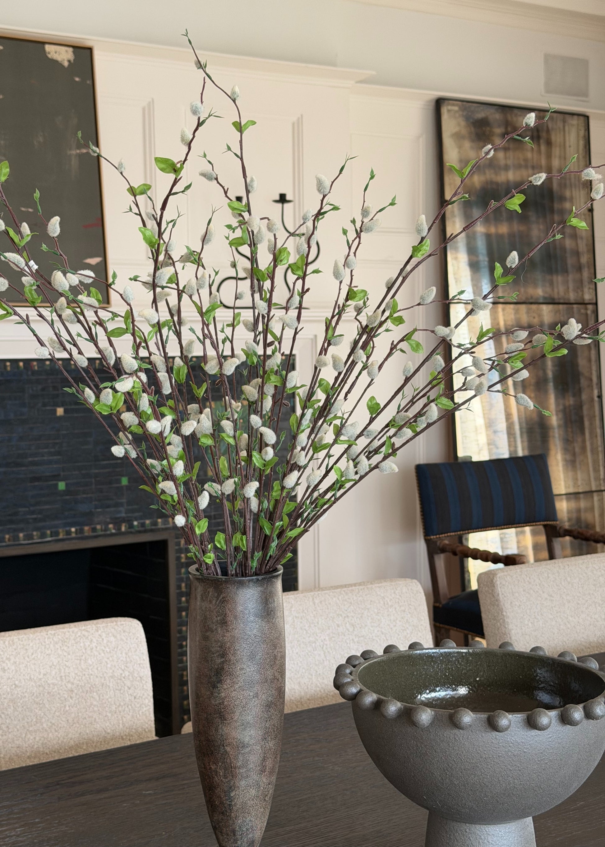 Decorative vase with pussy willow branches 