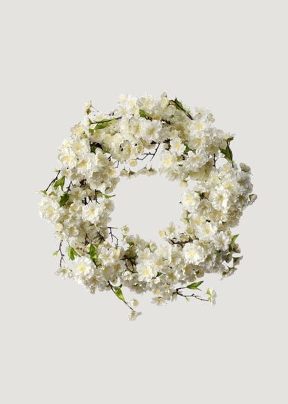 Cream Artificial Cherry Blossom Flower Wreath