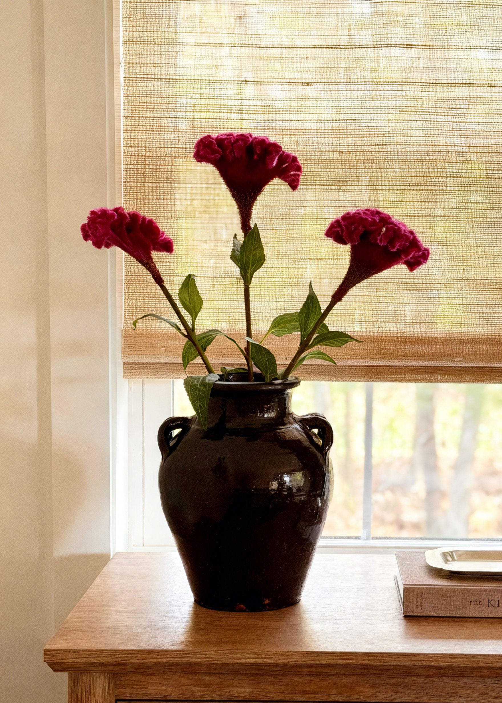 Hot Pink Artificial Celosia Flowers Arranged in a Vase