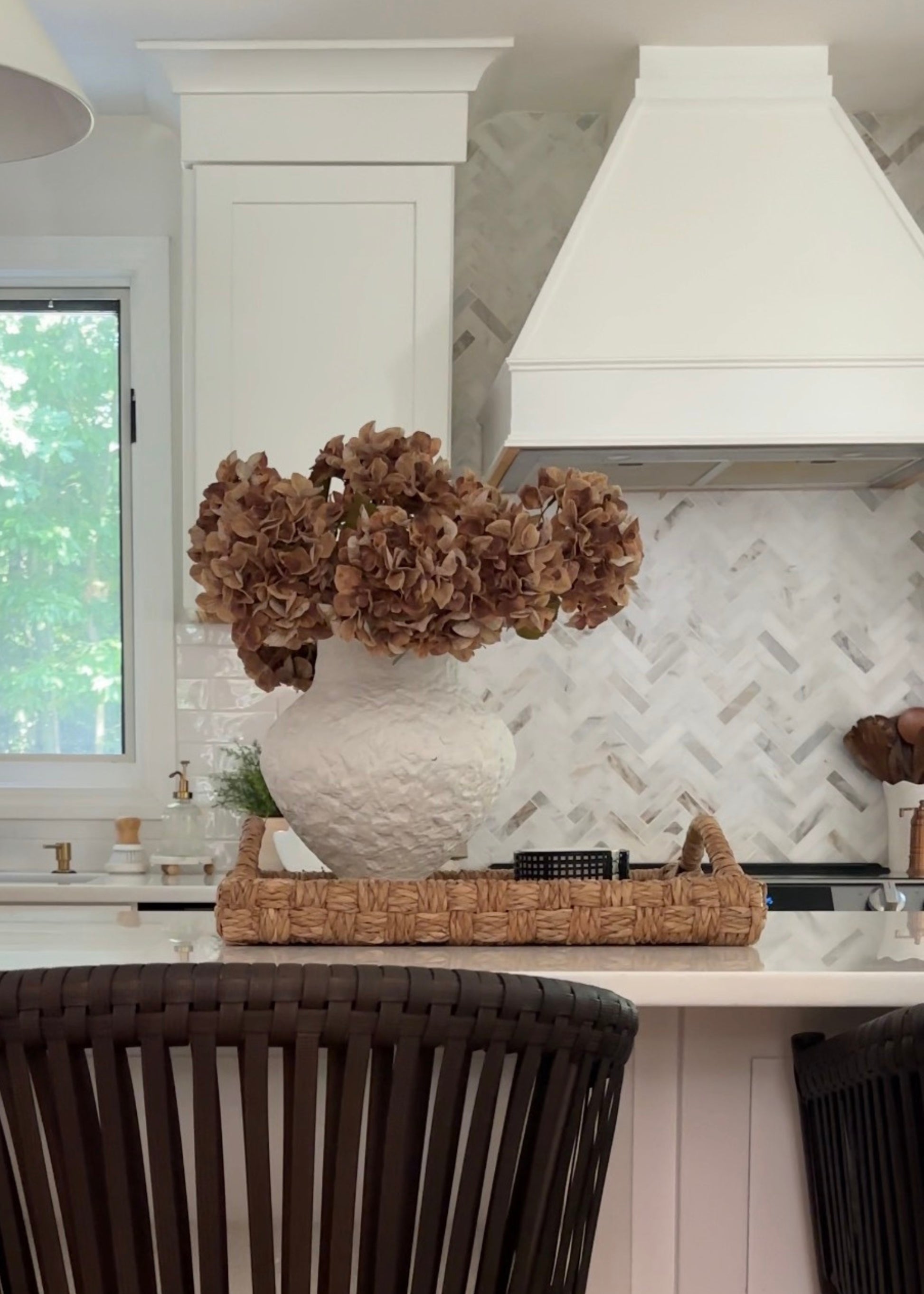 Brown Artificial Hydrangea Bush Arranged in a Kitchen