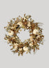 Cream and Brown Fake Autumn Leaf Wreath with Pumpkins