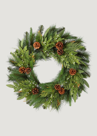 Artificial Juniper and Cedar Winter Wreath with Cones