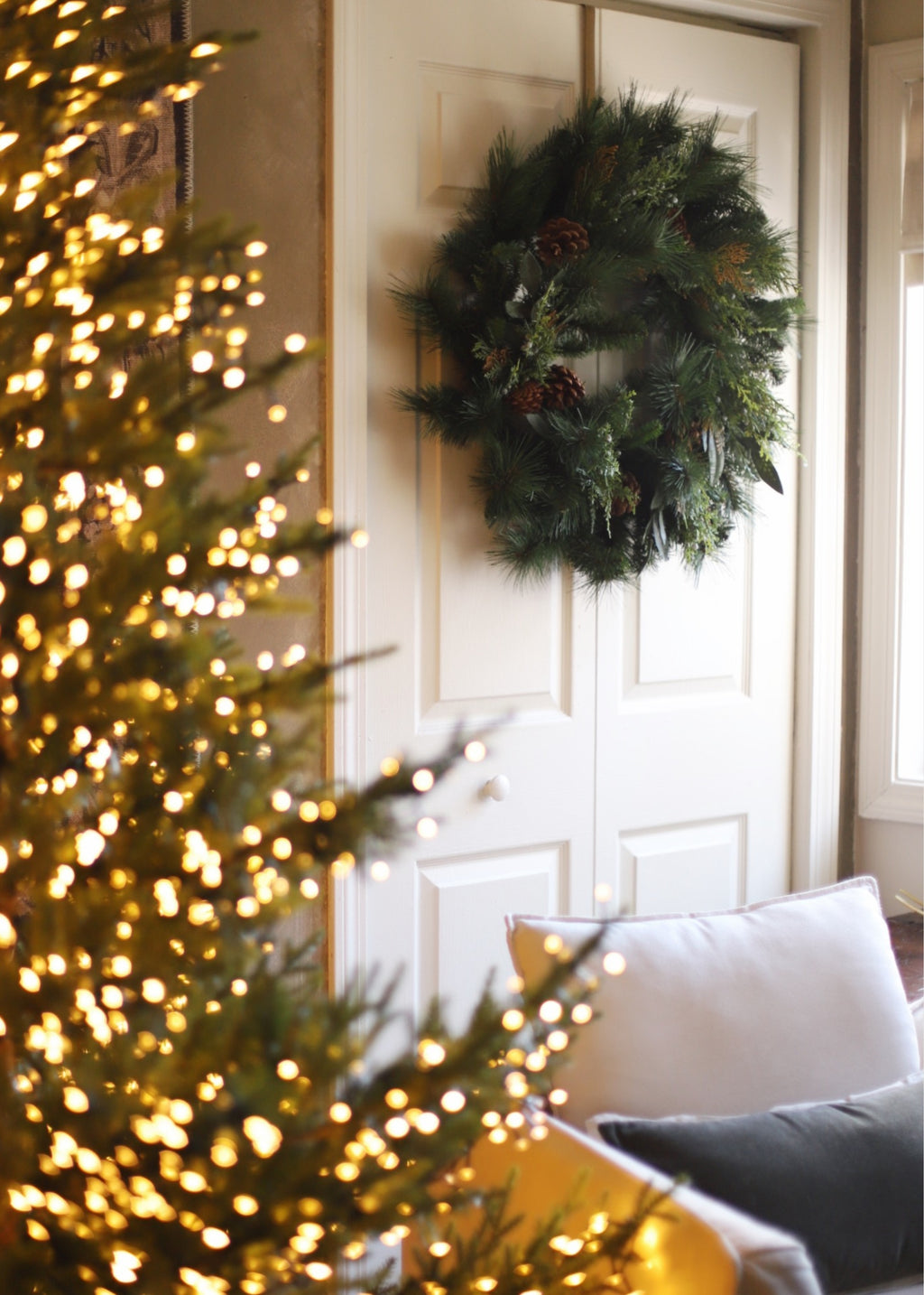 Cedar and Juniper Wreath hung over door